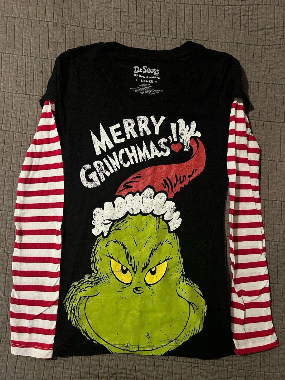 Designer Dr. Seuss Merry Grinchmas Christmas Striped Shirt Sz L Size L / US 10 / IT 46 - 1 Thumbnail