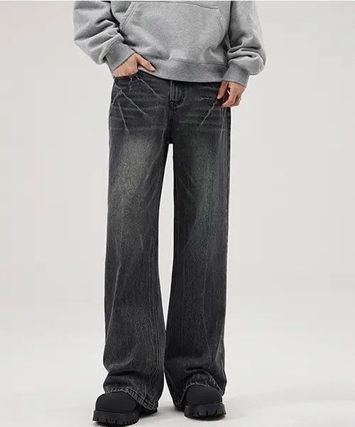Lightning Pattern Black Vintage Loose Bootcut Jeans