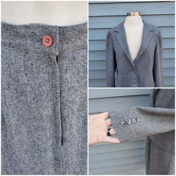 Designer × Vintage Vintage 80s Retro Preppy Acadamia Gray Wool Blend Suit Set Size 28" / US 6 / IT 42 - 4 Thumbnail