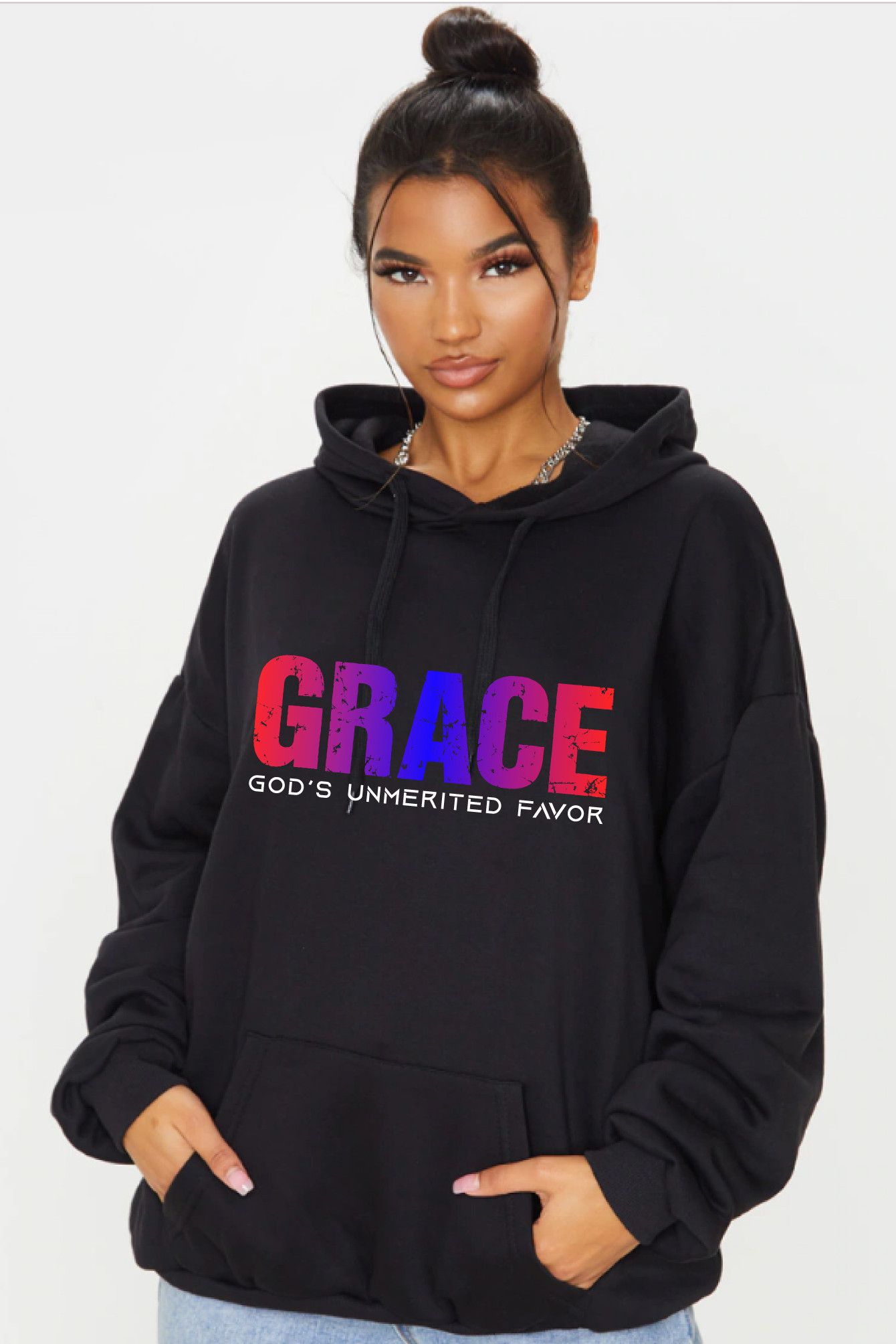 Hanes Women's Custom Hoodies - “Grace – God’s Unmerited Favor” Size M / US 6-8 / IT 42-44 - 2 Thumbnail