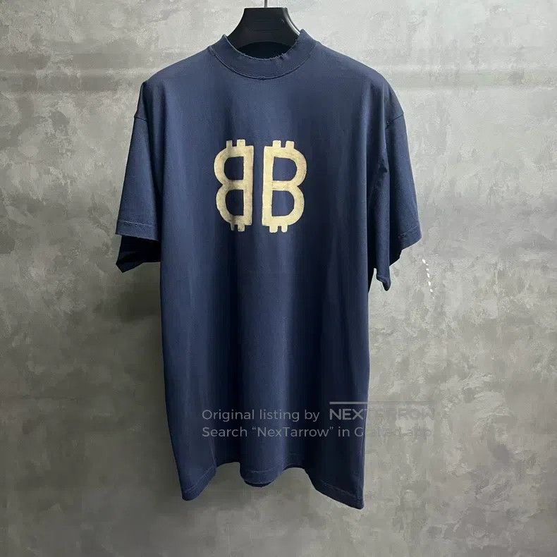 Balenciaga Balenciaga Navy Blue Letter Print Crew Neck Short Sleeve T Size US M / EU 48-50 / 2 - 1 Thumbnail