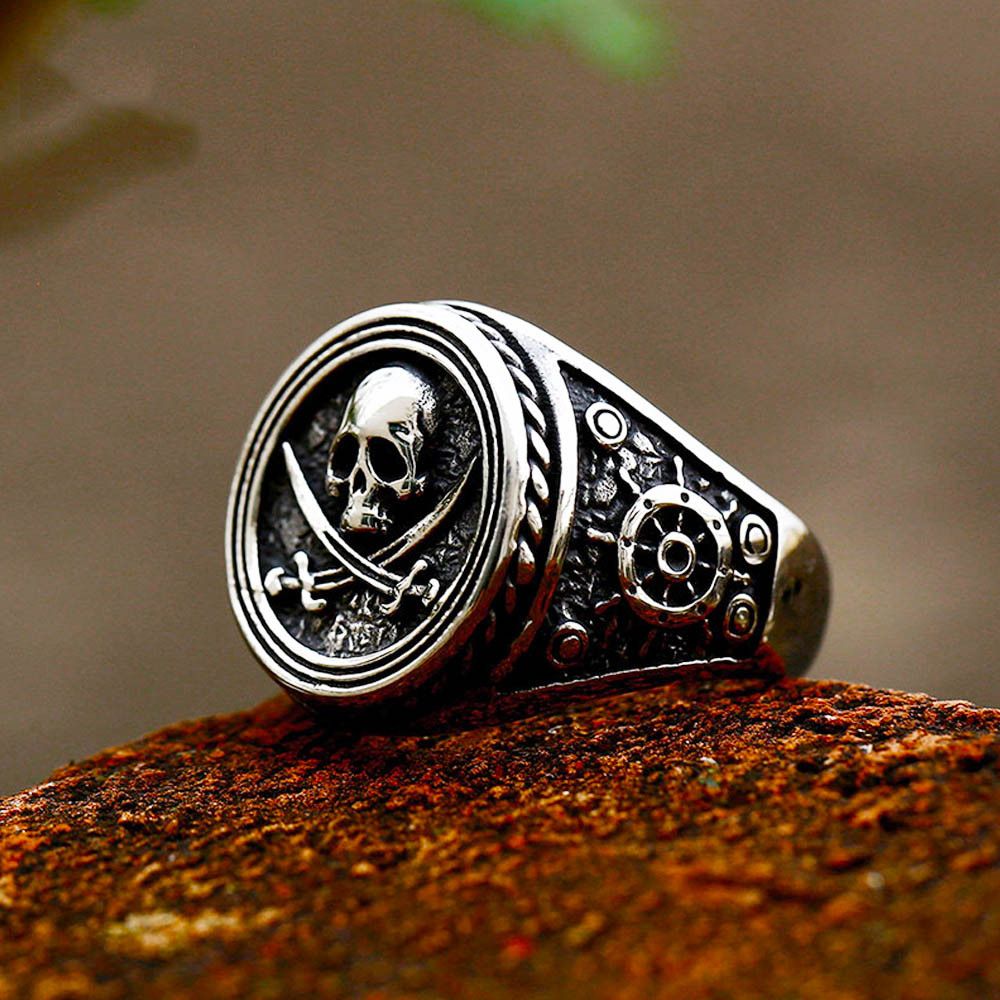 Jewelry × Vintage SIZE 10 Pirate Double Knife Skull Steel Viking Ring Size ONE SIZE - 1 Thumbnail