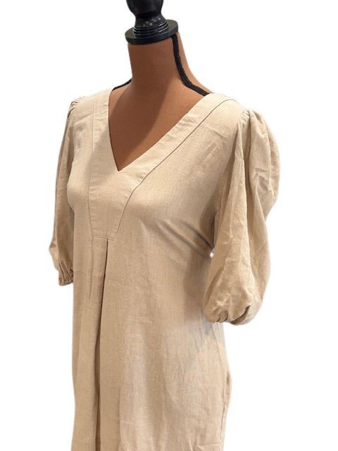 Cynthia Rowley Linen Mini Dress with ¾ Puff Balloon Sleeves in Beige Size L / US 10 / IT 46 - 4 Thumbnail