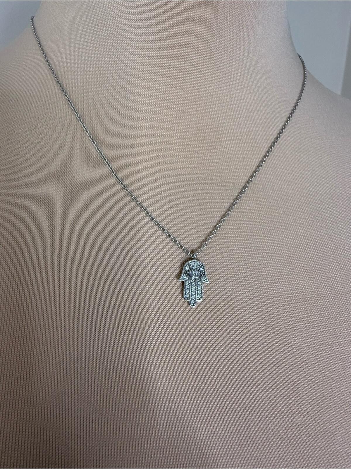 Other Rhinestone hand charm necklace silver tone lobster clasp Size ONE SIZE - 1 Thumbnail