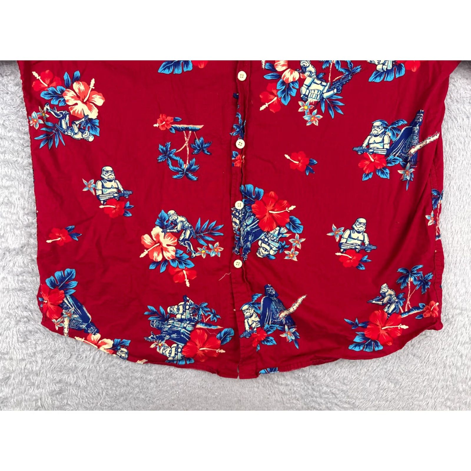 Star Wars Star Wars Shirt Men XL Red Floral Hawaiian Button-Up Short Sleeve Cotton Vintage: No Size US XL / EU 56 / 4 - 5 Thumbnail