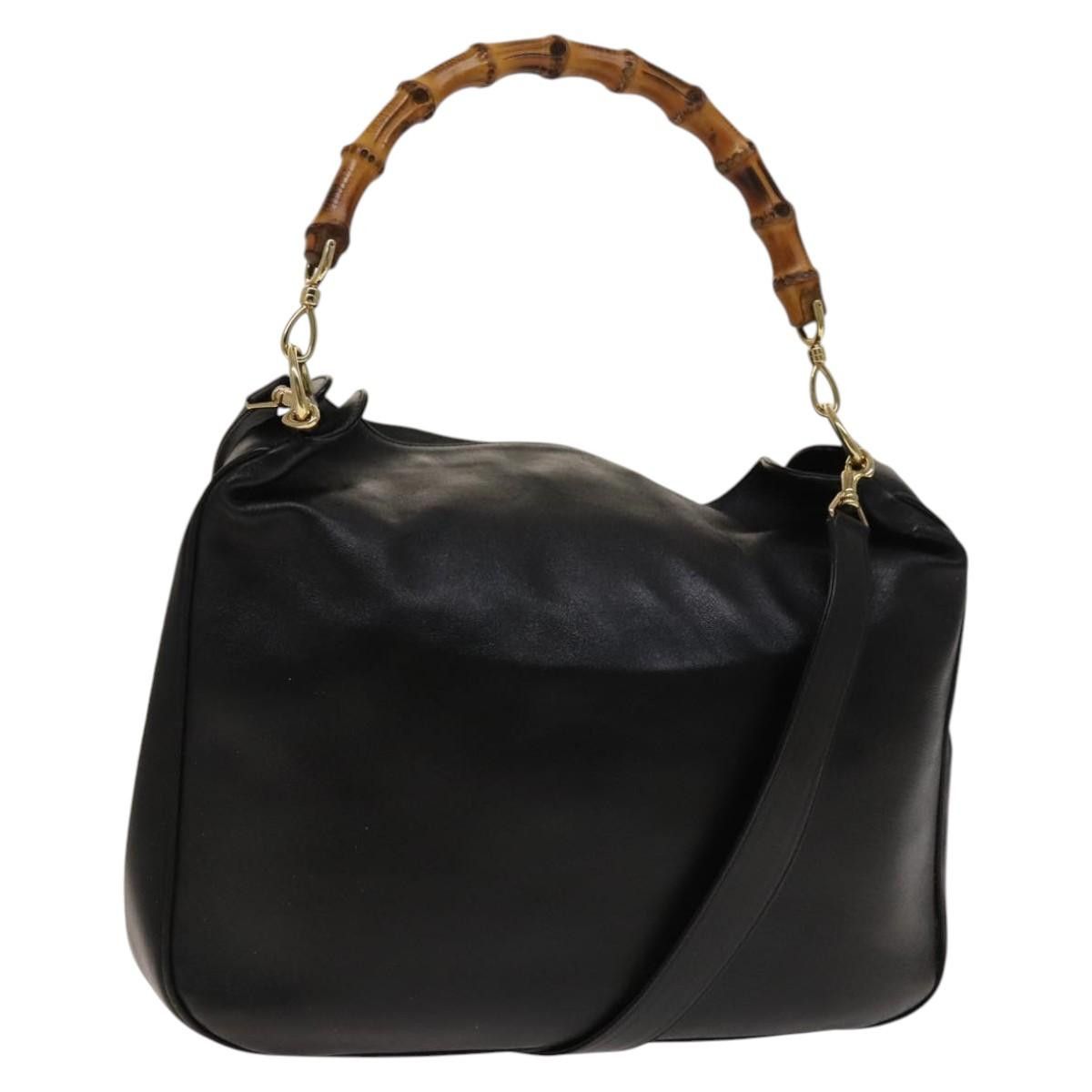 GUCCI Bamboo Shoulder Bag Leather Black Gold 001 3444 001
