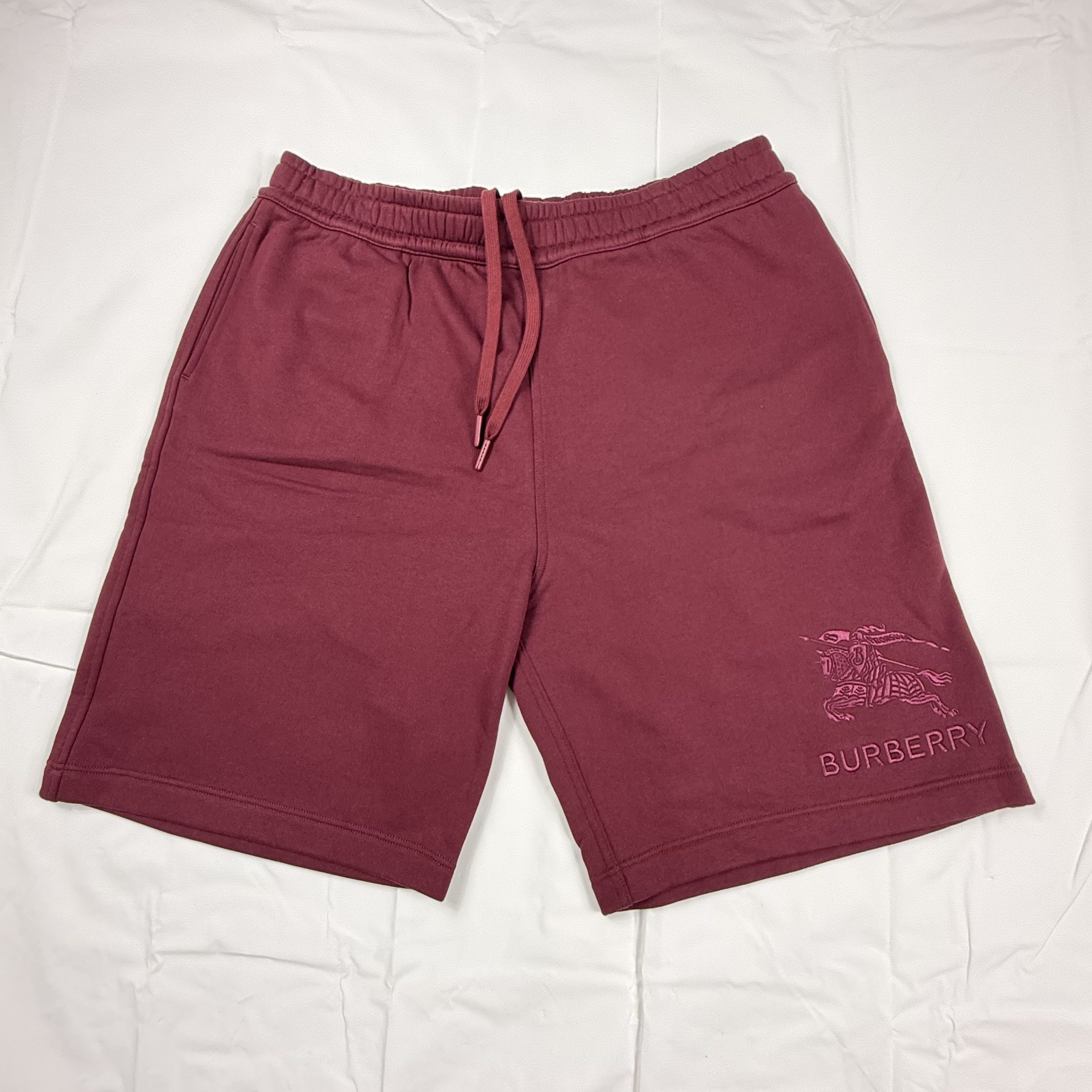 Burberry Burberry Mens Burgundy EKD Embroidered Cotton Sweat Shorts Size US 39 - 1 Thumbnail
