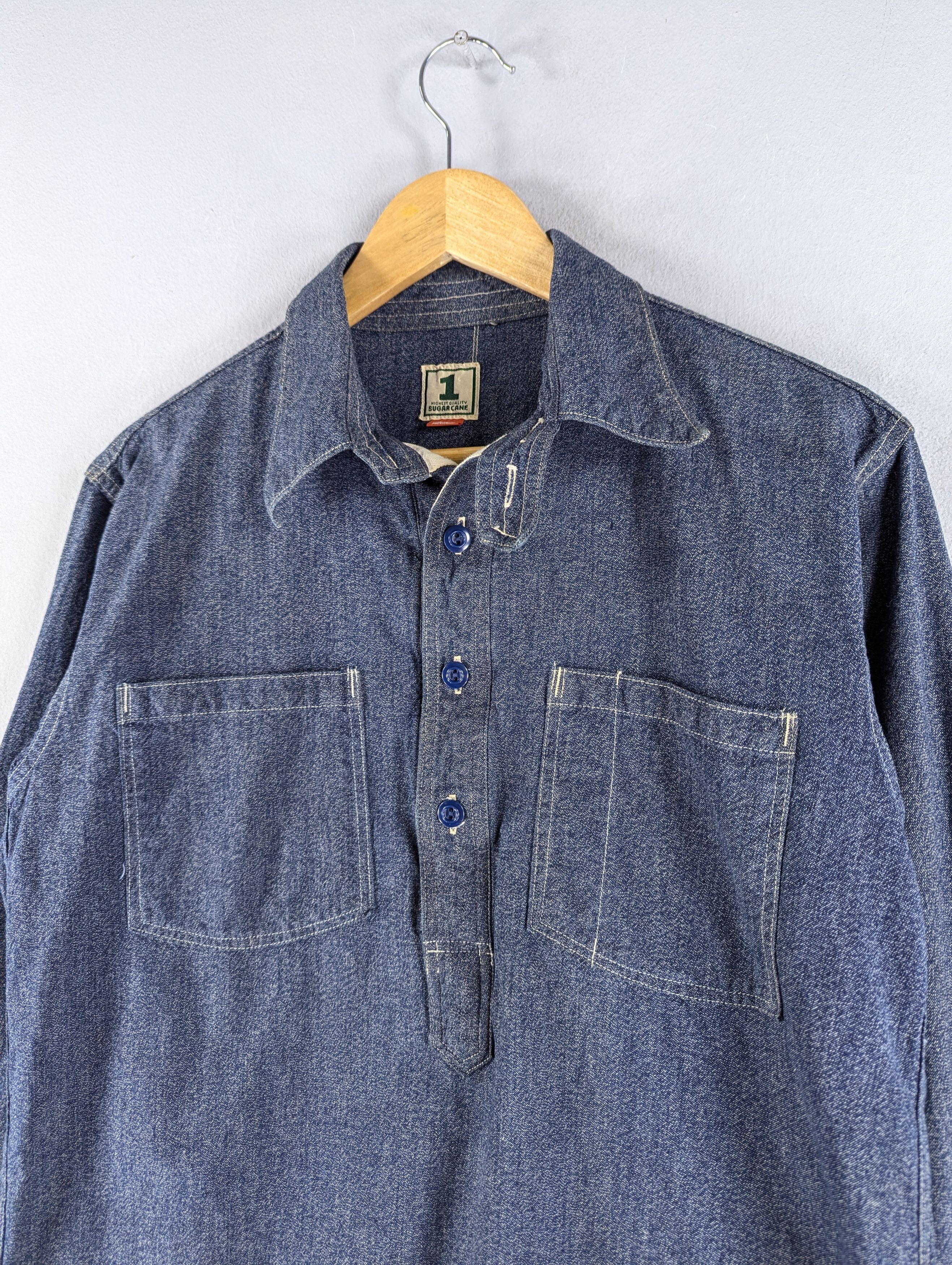 Sugar Cane Sugar Cane Men's Long Sleeve Pullover Work Denim Shirt Size US M / EU 48-50 / 2 - 4 Thumbnail