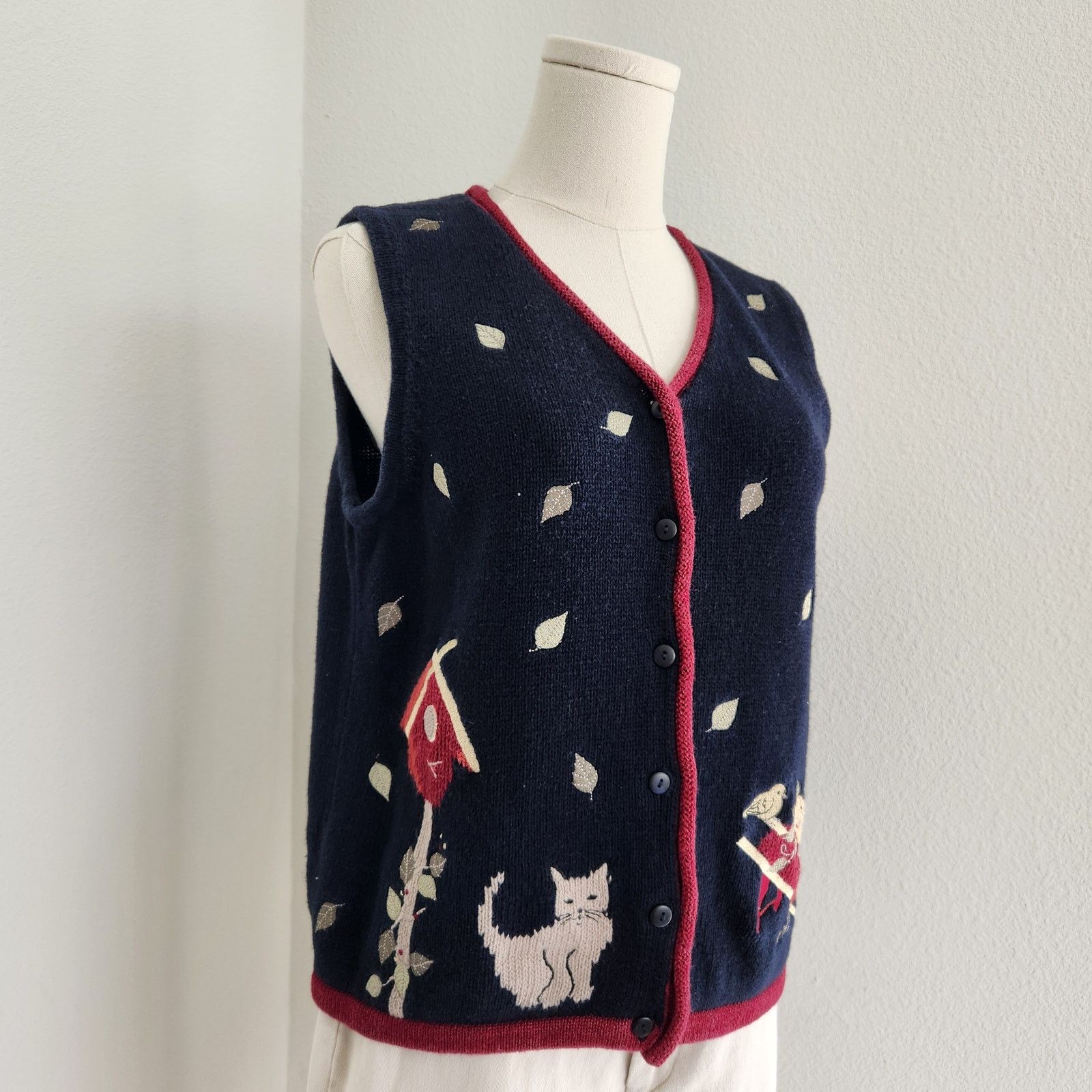 Vintage Vintage 90s Navy Blue Fall Knit Sleeveless Sweater Vest S Size S / US 4 / IT 40 - 2 Thumbnail