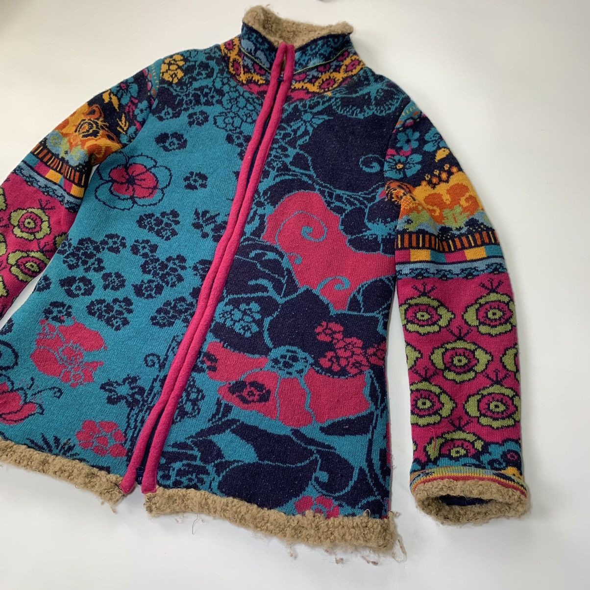 Other Ivko Vintage Wool/Alpaca Floral Full Zip Knit Cardigan Size L / US 10 / IT 46 - 3 Thumbnail