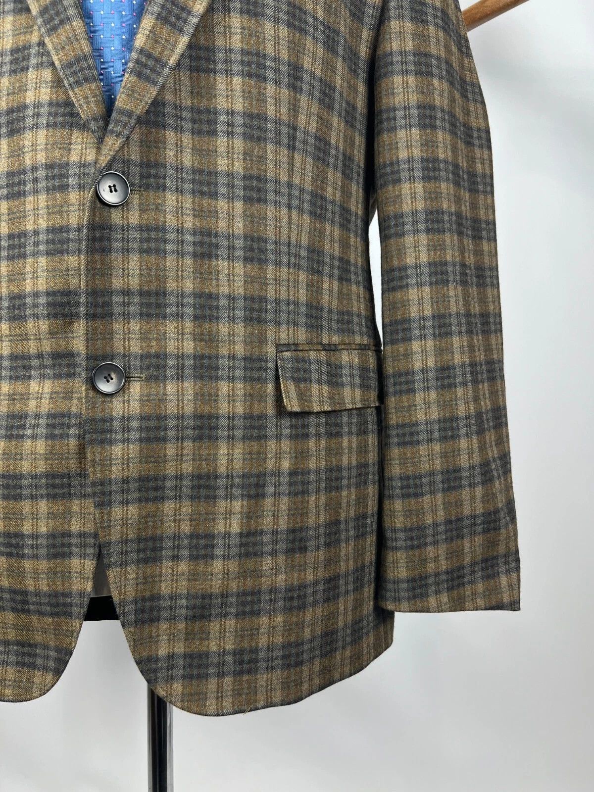 Hugo Boss Hugo Boss Brown Blue Check Wool Two Buttons Blazer Jacket Size 44R - 4 Thumbnail
