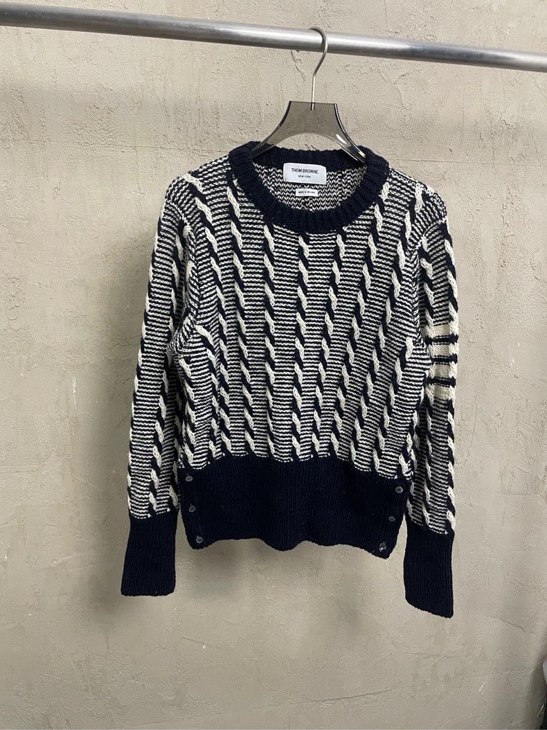 Thom Browne Thom Browne Four-striped dark blue striped wool sweater 250 Size US S / EU 44-46 / 1 - 1 Thumbnail