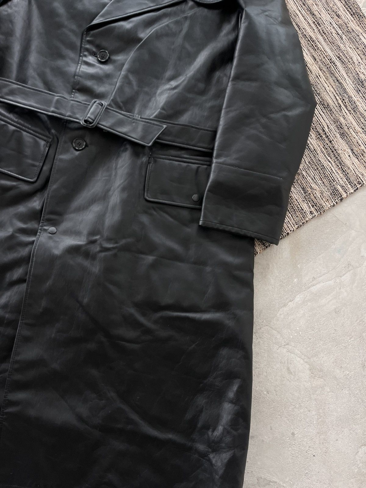 Genuine Leather Vintage Black Faux Leather Trench Coat Gothic Military Style Size US L / EU 52-54 / 3 - 10 Thumbnail