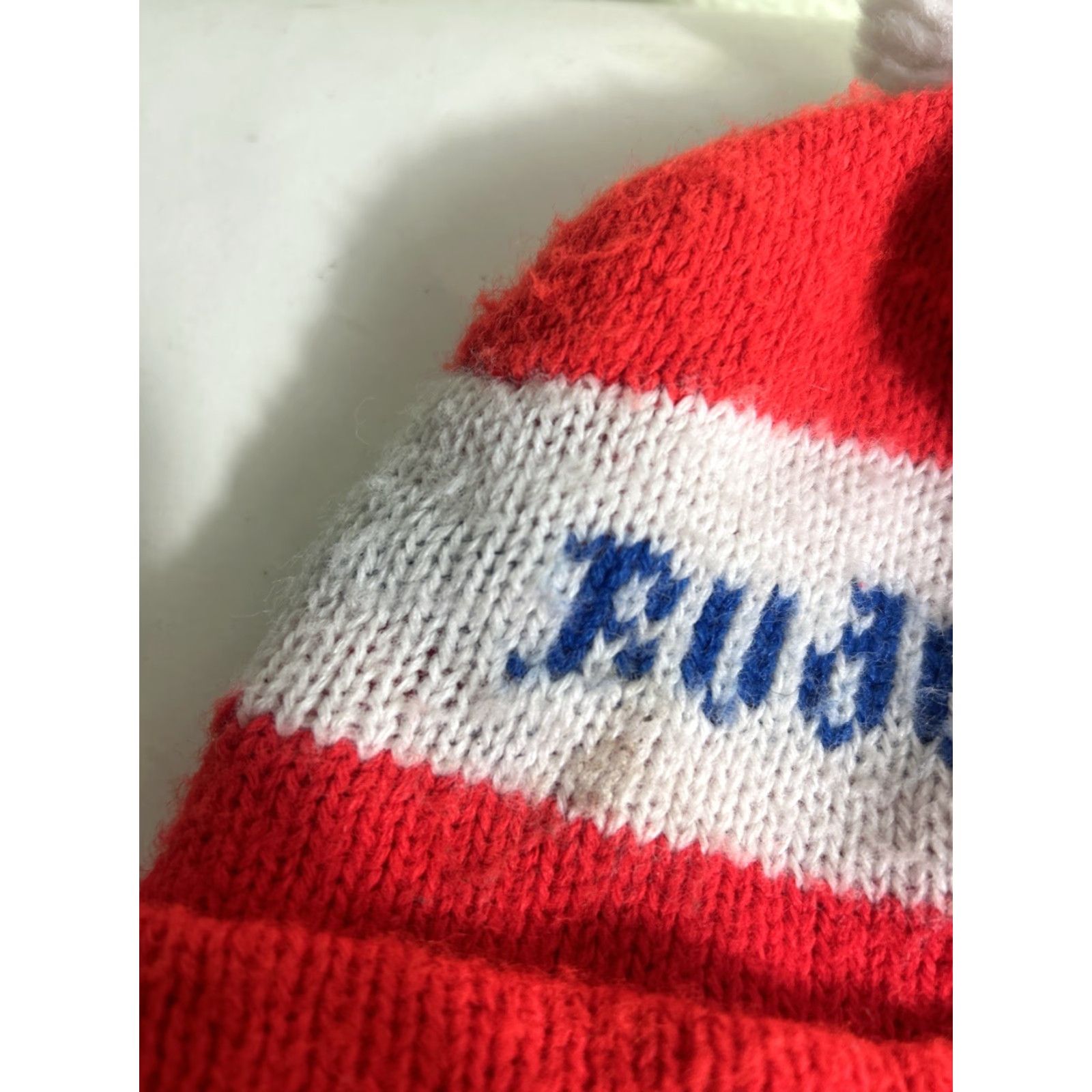 Budweiser VINTAGE Budweiser Beer Knit Beanie Ski Winter Pom Hat Stocking Cap Flaw Size ONE SIZE - 3 Thumbnail