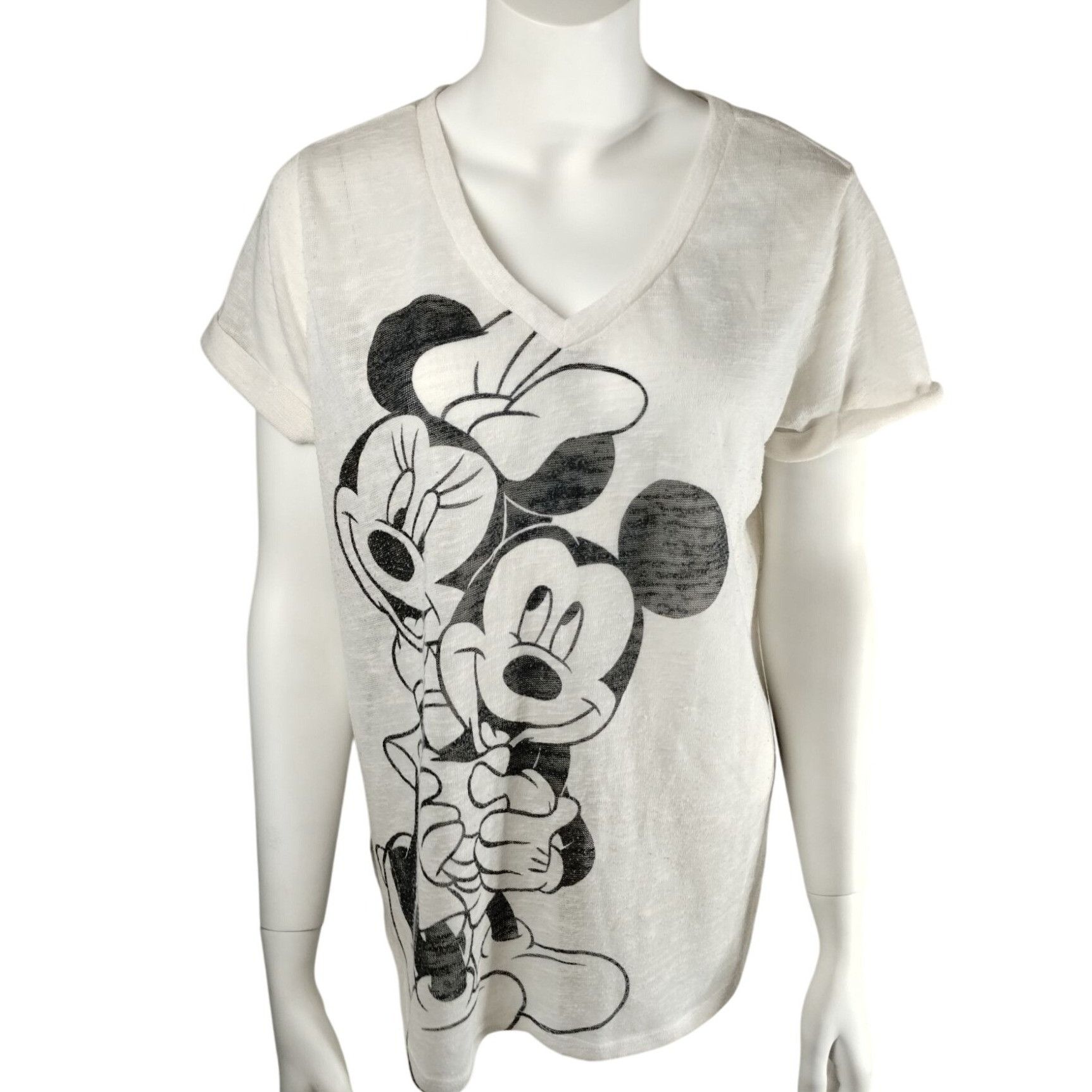 Disney Disney Misses XXL White V-Neck T-Shirt With Mickey and Minni Size XXL / US 16-18 / IT 52-54 - 1 Thumbnail