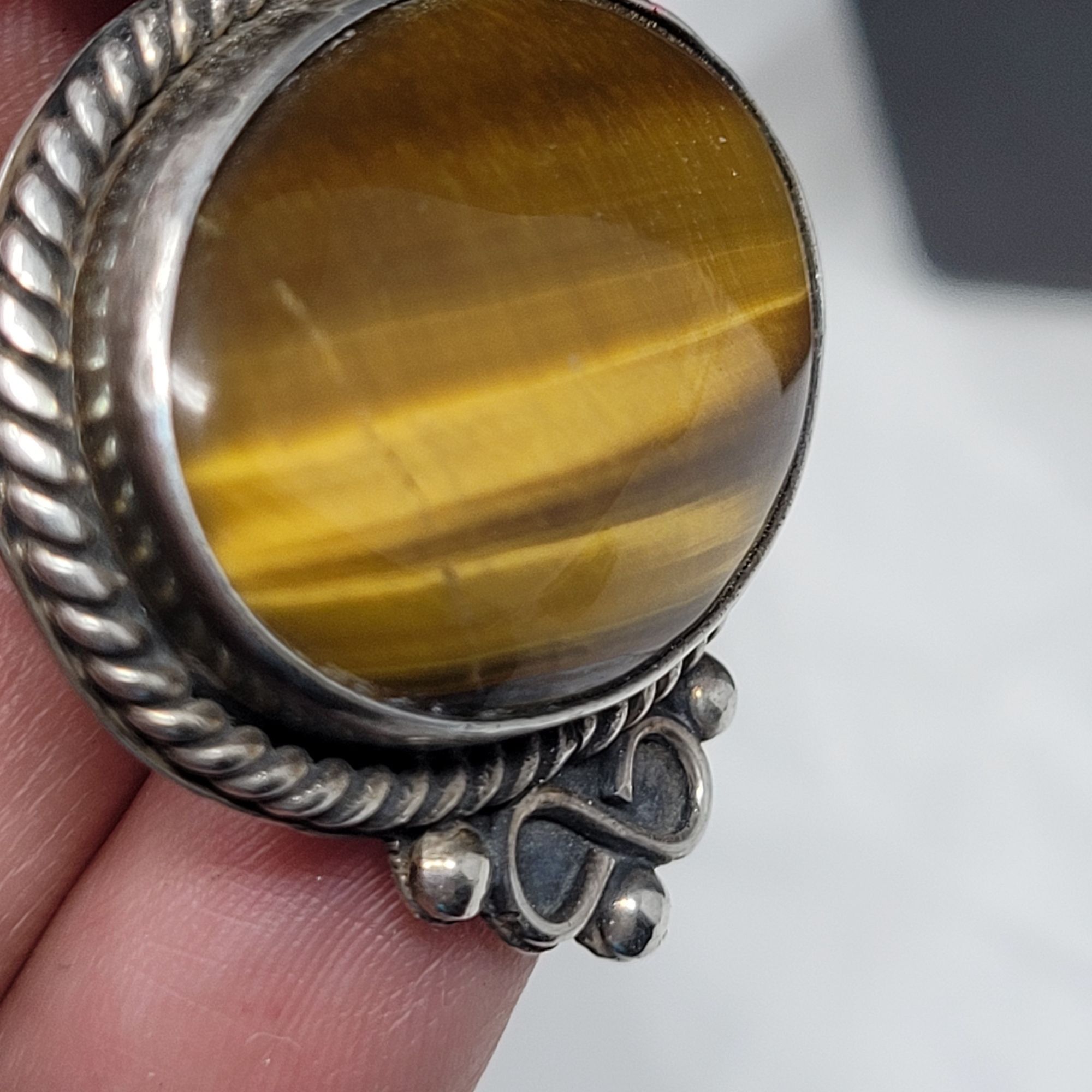 Handmade Signed 925 Artisan Tigers Eye Oval Pendant Silver Torque Cho Size ONE SIZE - 7 Thumbnail
