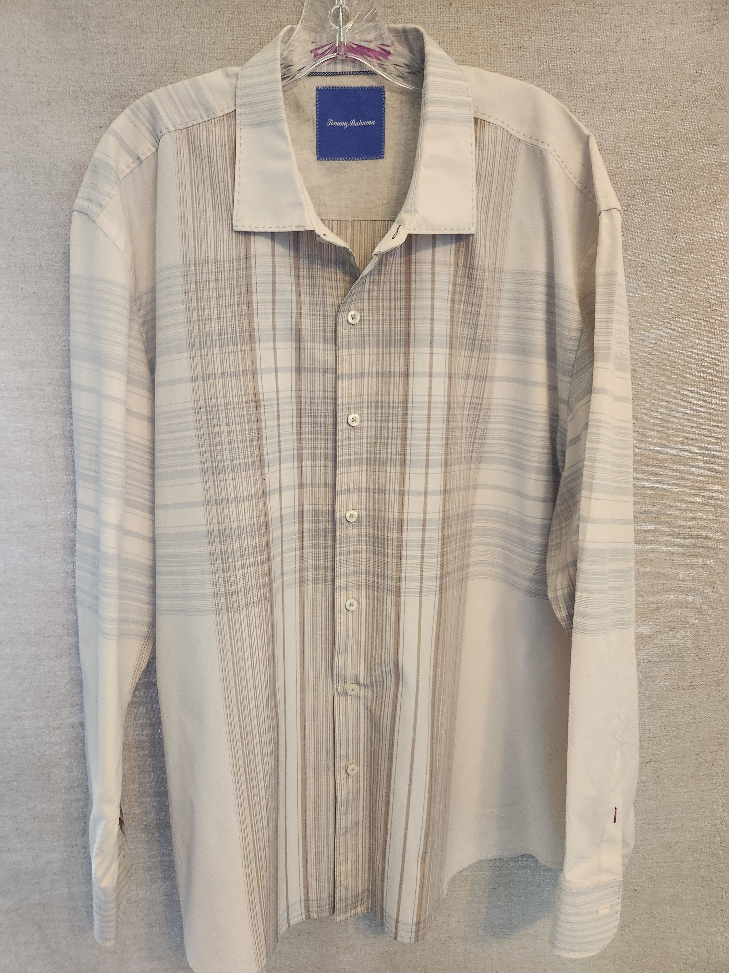 Tommy Bahama NWOT 100% Cotton Beige Striped/Plaid Shirts Size US XXL / EU 58 / 5 - 1 Thumbnail