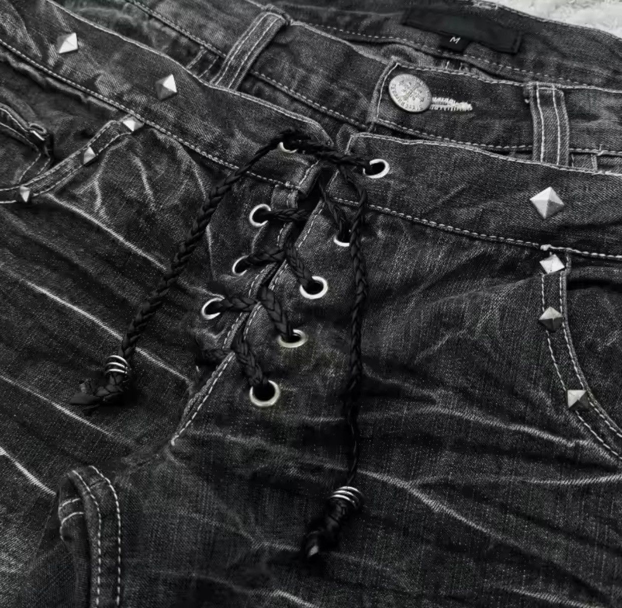 Jean Gothic Retro Micro Flared Double Waisted Lace Up Pants Size US 30 / EU 46 - 3 Thumbnail