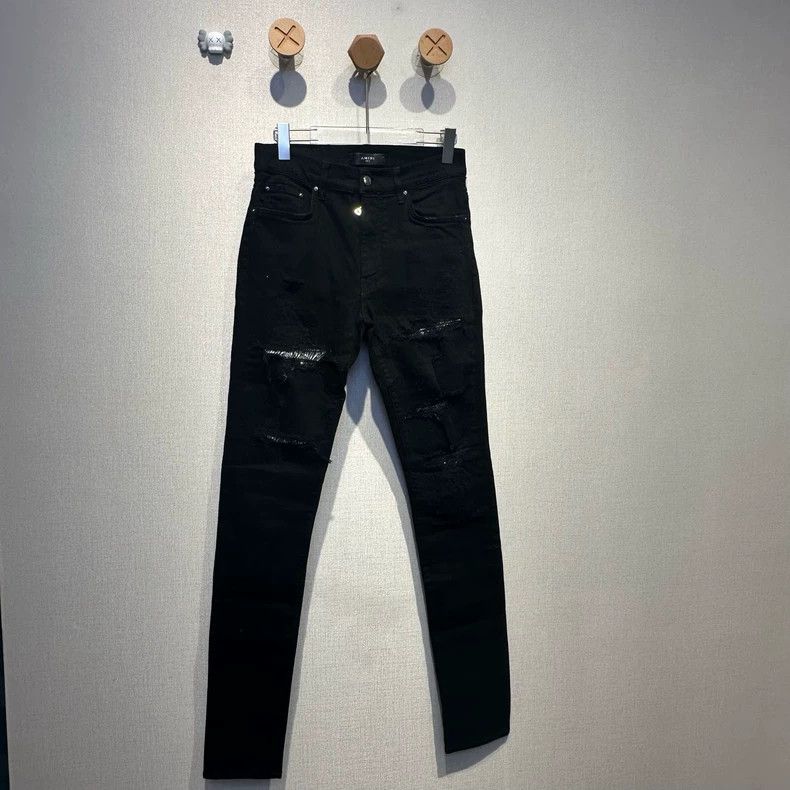 Amiri Black Zebra Line Destroyed Jeans