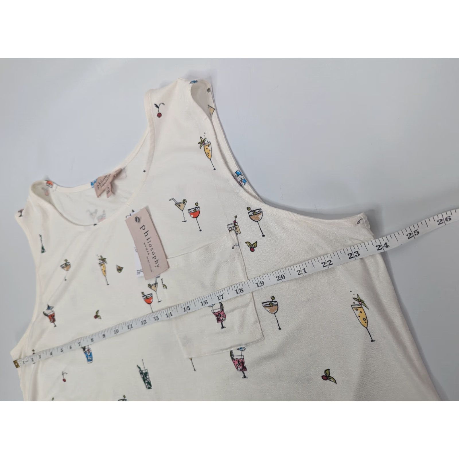 Vintage Philosophy Ivory Cocktail Print Hi-Low Hem Tunic Tank Pocket Top Size 2X MrsP 8 Size XXL / US 16-18 / IT 52-54 - 4 Thumbnail