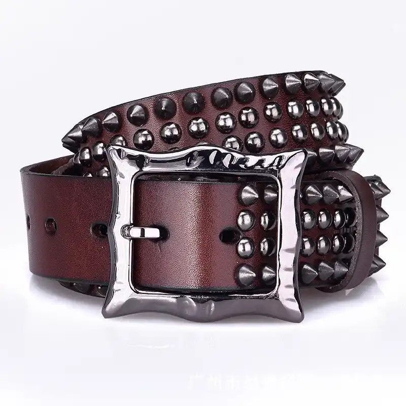 Japanese Brand × Vintage Men Genuine Leather Spike Rivet Studded Belt Size ONE SIZE - 3 Thumbnail