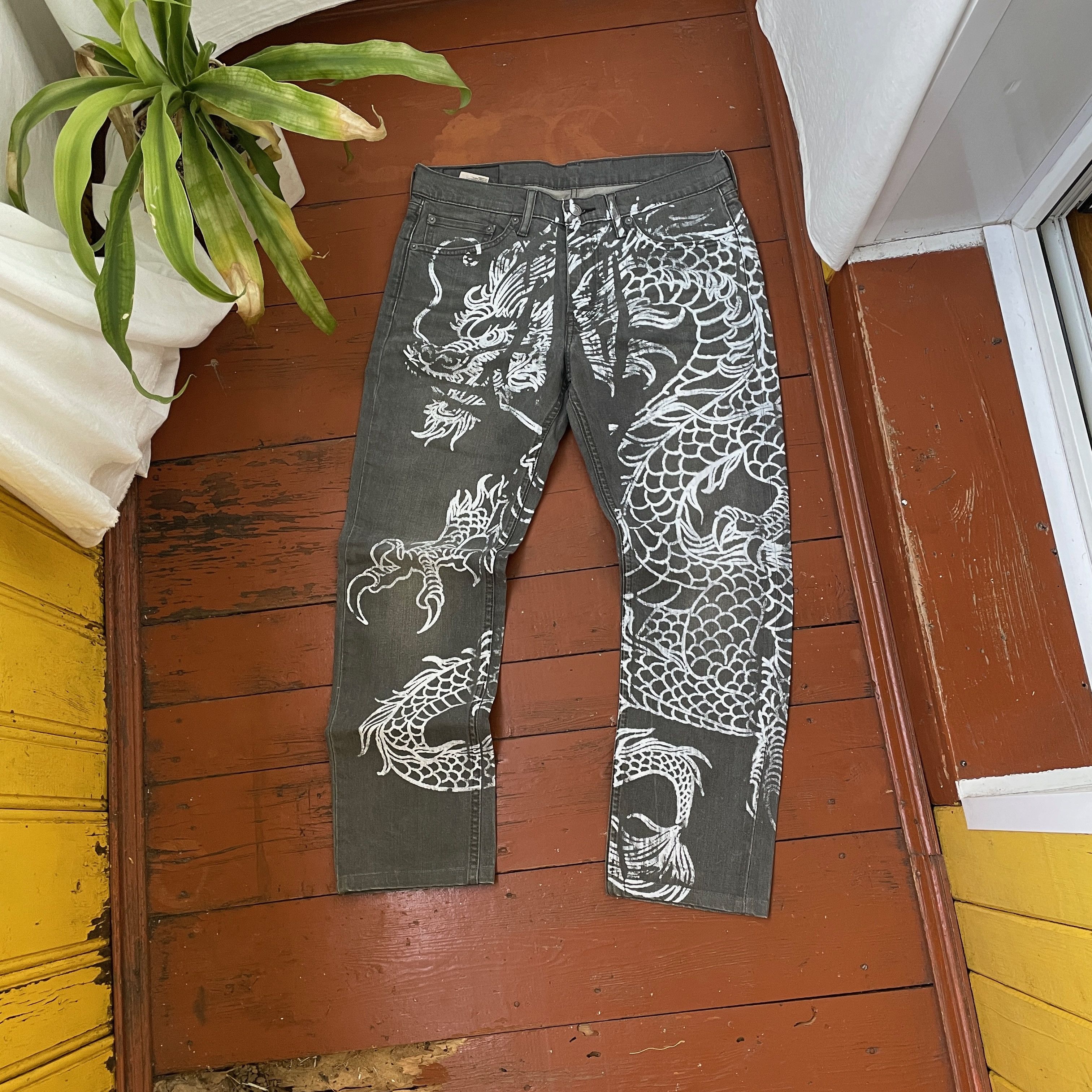 Levi's Custom Levi's pants dragon art opium faded distressed y2k Size US 32 / EU 48 - 3 Thumbnail