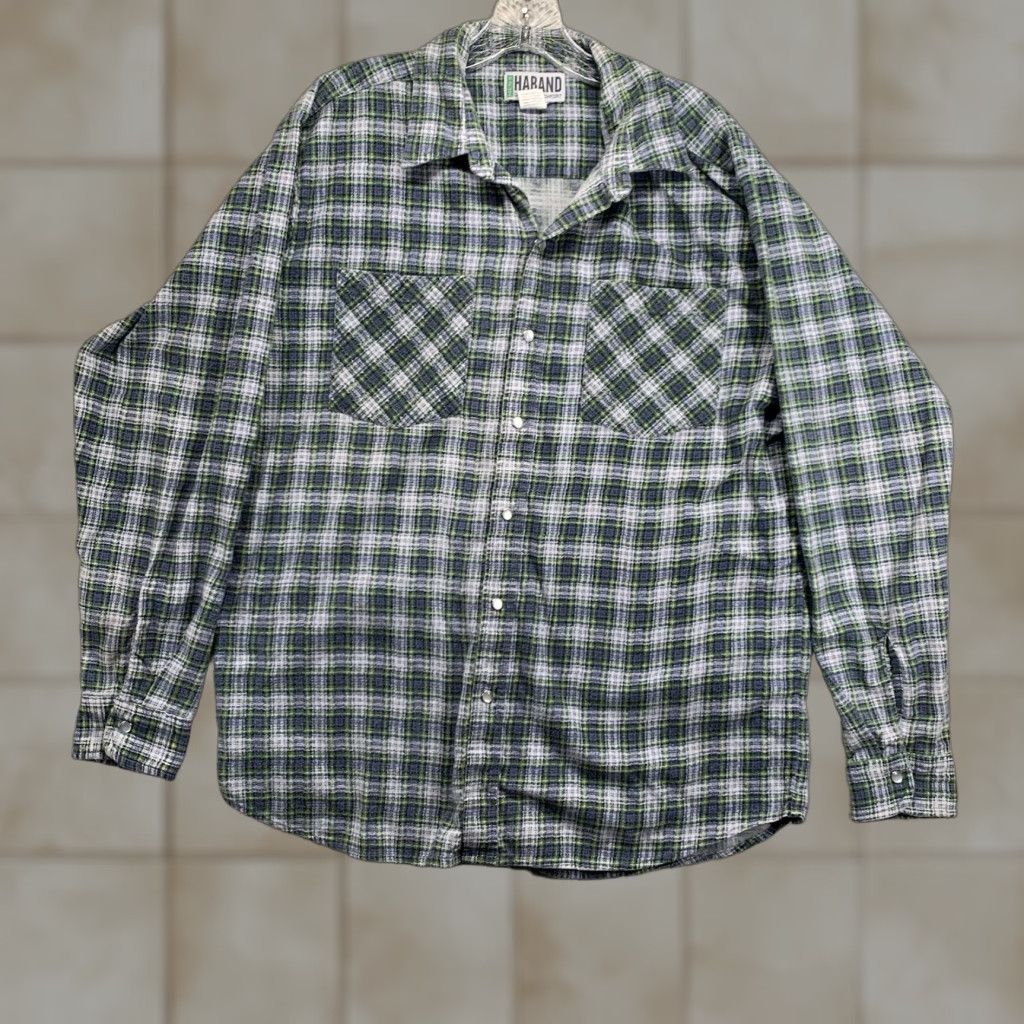 Haband VINTAGE 90s Haband Pearl Snap Plaid Flannel Shirt White Blue Green Medium Men Size US M / EU 48-50 / 2 - 1 Thumbnail
