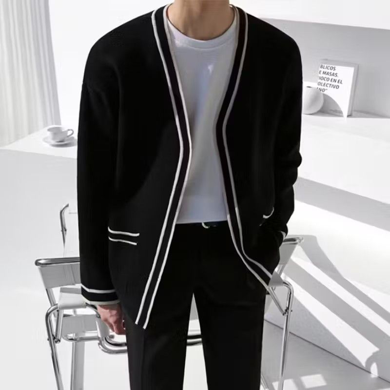 image of Vintage Black Knit Cardigan Sweater, Men's (Size Large)