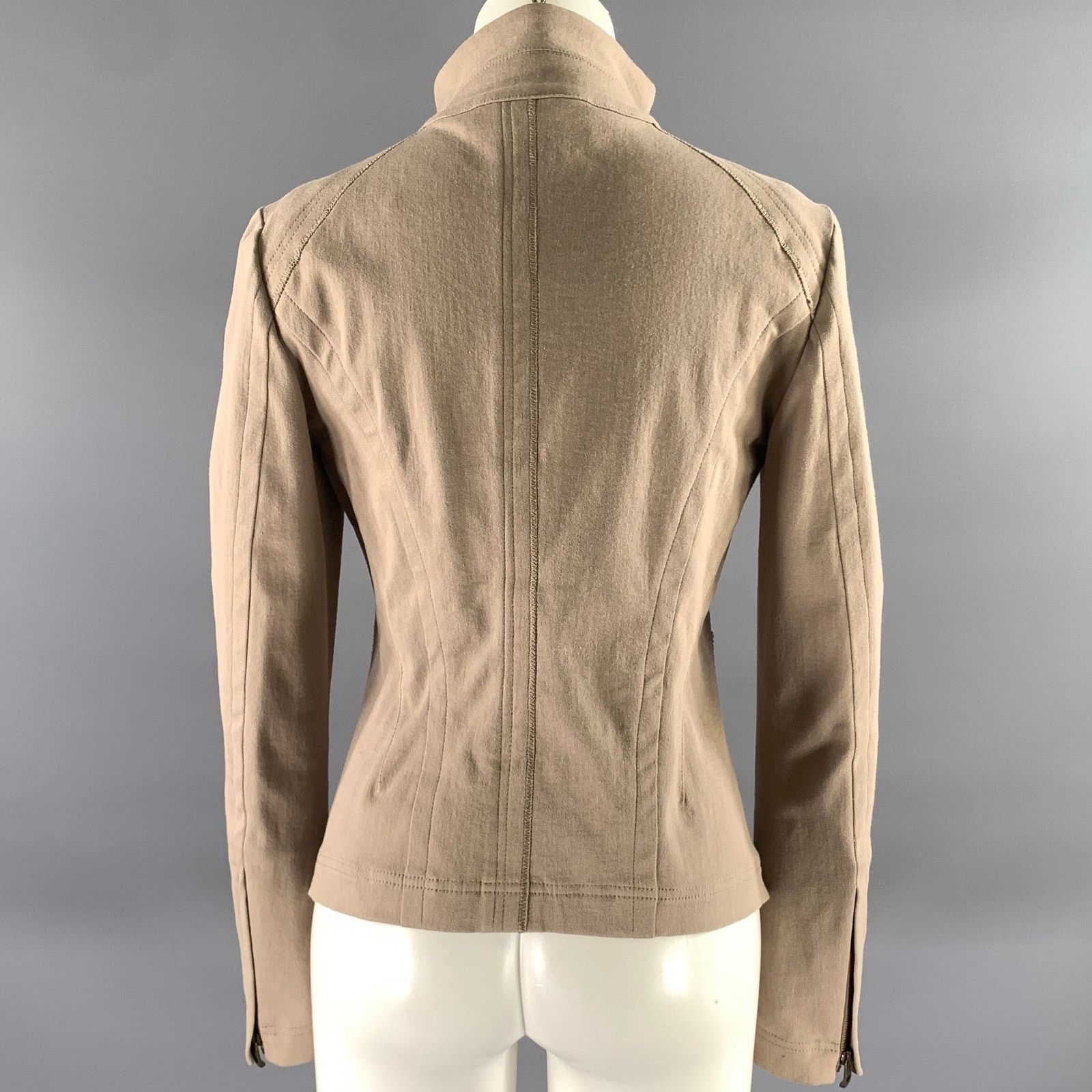 Donna Karan DONNA KARAN Size 8 Beige Cotton Blend Mock Collar Jacket Size M / US 6-8 / IT 42-44 - 4 Thumbnail