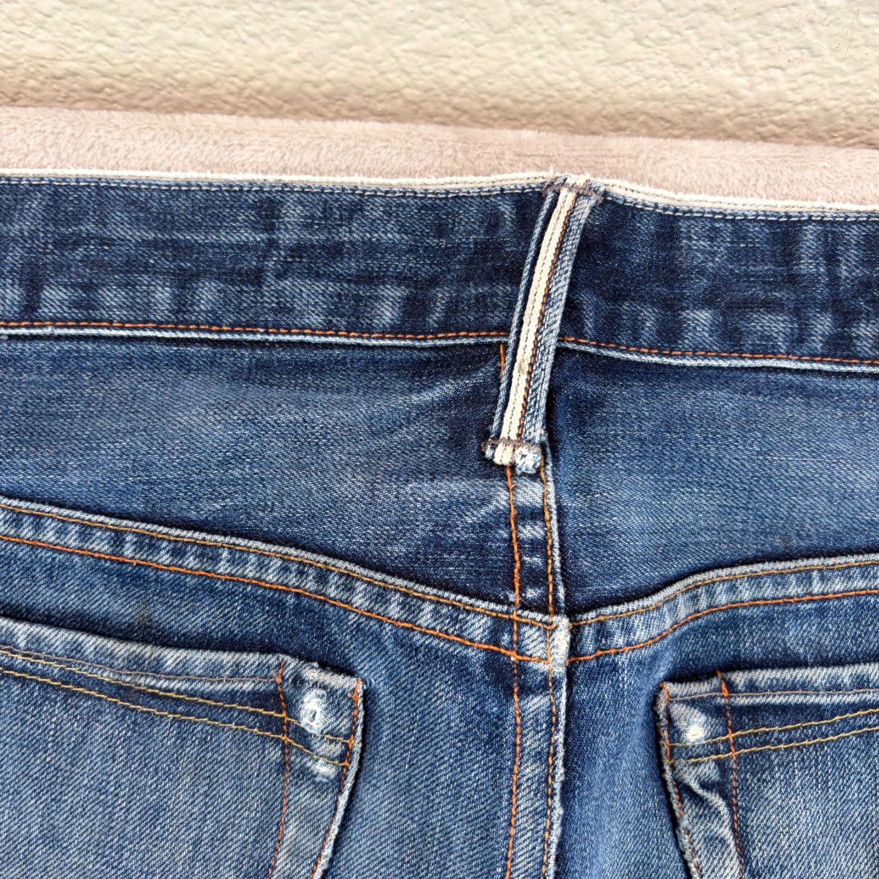 Denime VINTAGE Earnest Sewn Jeans Selvedge Denim Distressed Blue 5-Pocket Straight Regular Mens 36x34 USA Jeans Size US 36 / EU 52 - 7 Thumbnail