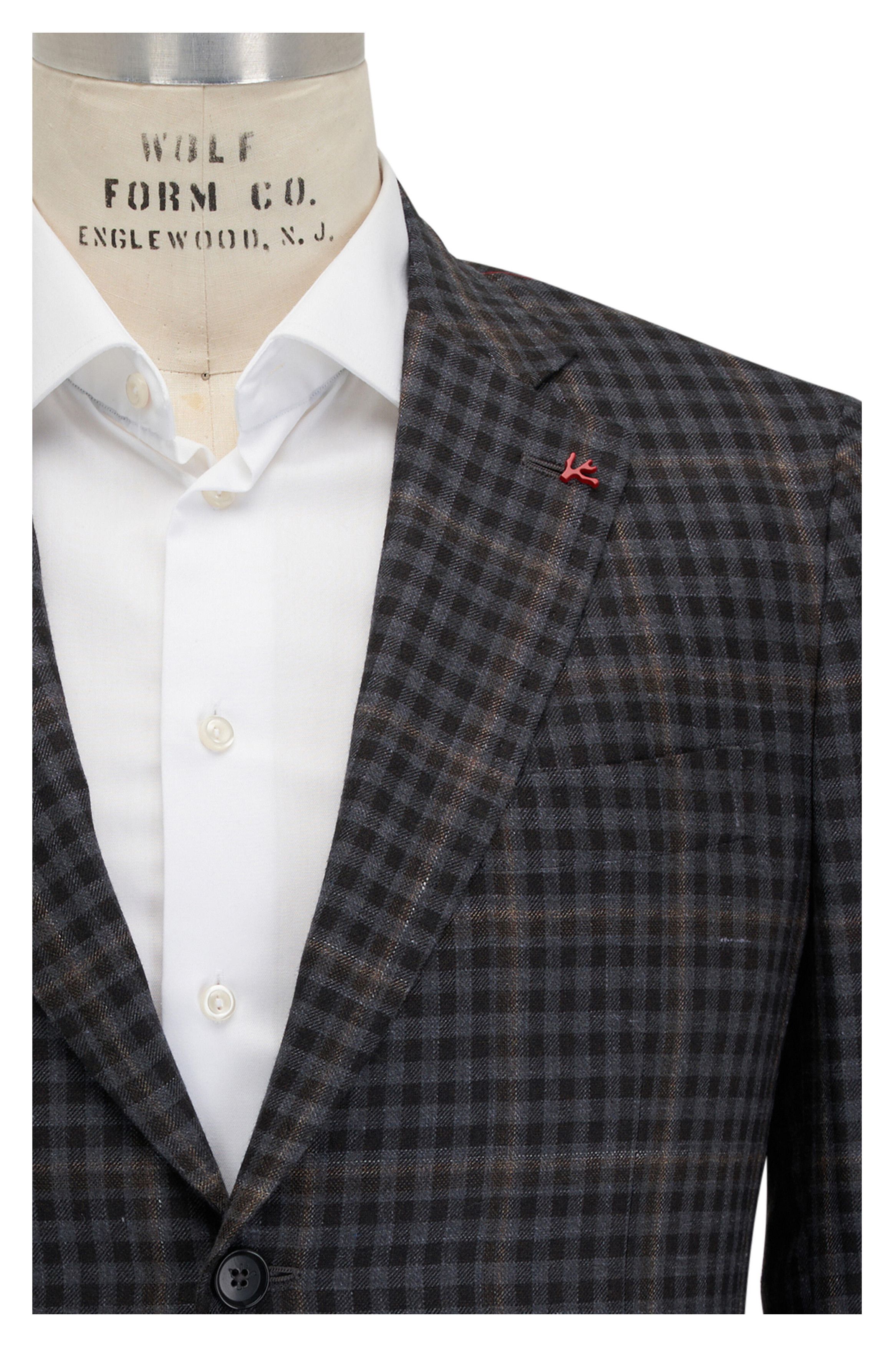 Isaia o1mtch0225 Check Sportcoat in Medium Grey Size US L / EU 52-54 / 3 - 2 Thumbnail