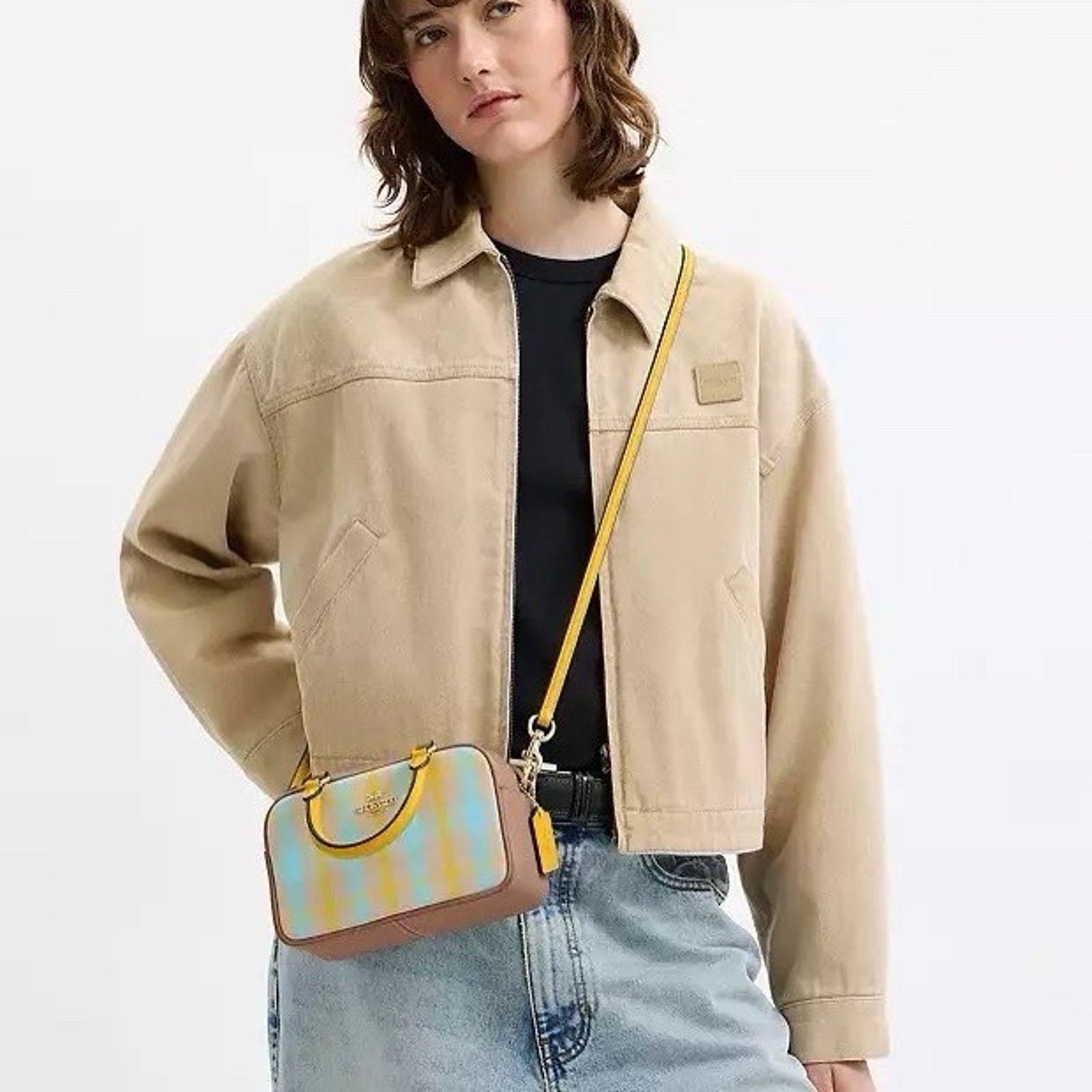 Coach NWT COACH Satchel Crossbody Bag Plaid cbi90 Bright Maize Size ONE SIZE - 8 Thumbnail