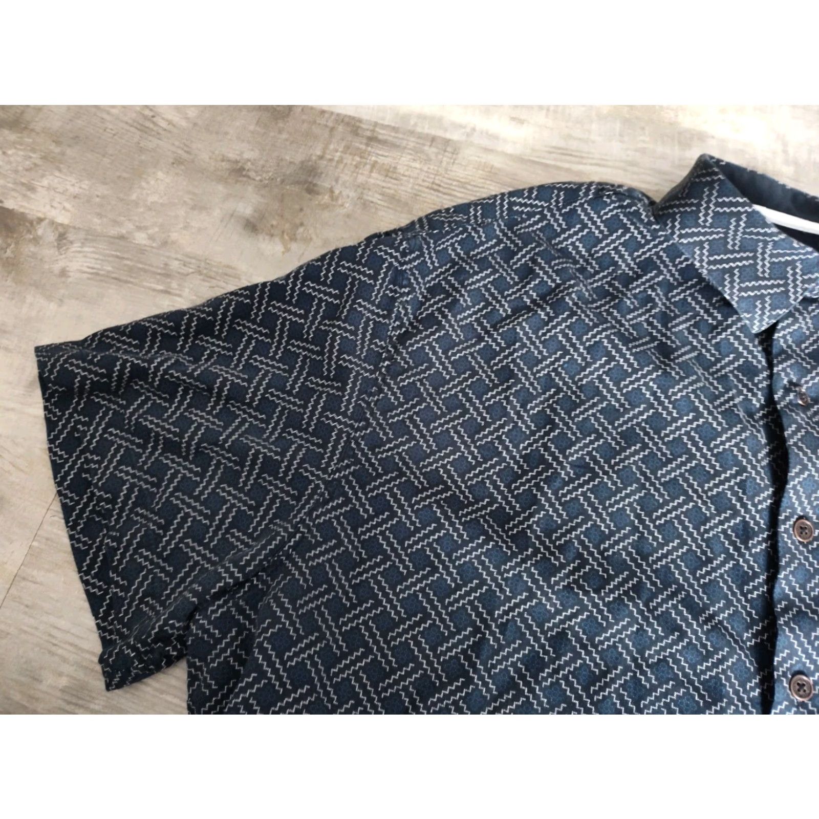 Nat Nast Nat Nast Button-Up Shirt Mens 2XL Blue Geometric Silk Blend Short Sleeve Casual Nautical Size US XXL / EU 58 / 5 - 3 Thumbnail