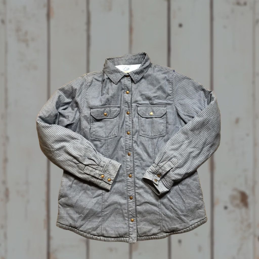 Vintage LL Bean Shirt Jacket Womens Medium Gray Blue Plaid Quilted Insulated Snap Front Size M / US 6-8 / IT 42-44 - 1 Thumbnail
