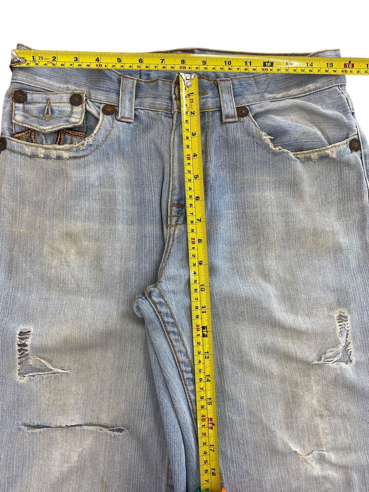 True Religion True Religion Acid Blue Wash Ripped Style Baggy Jeans Size US 31 - 6 Thumbnail