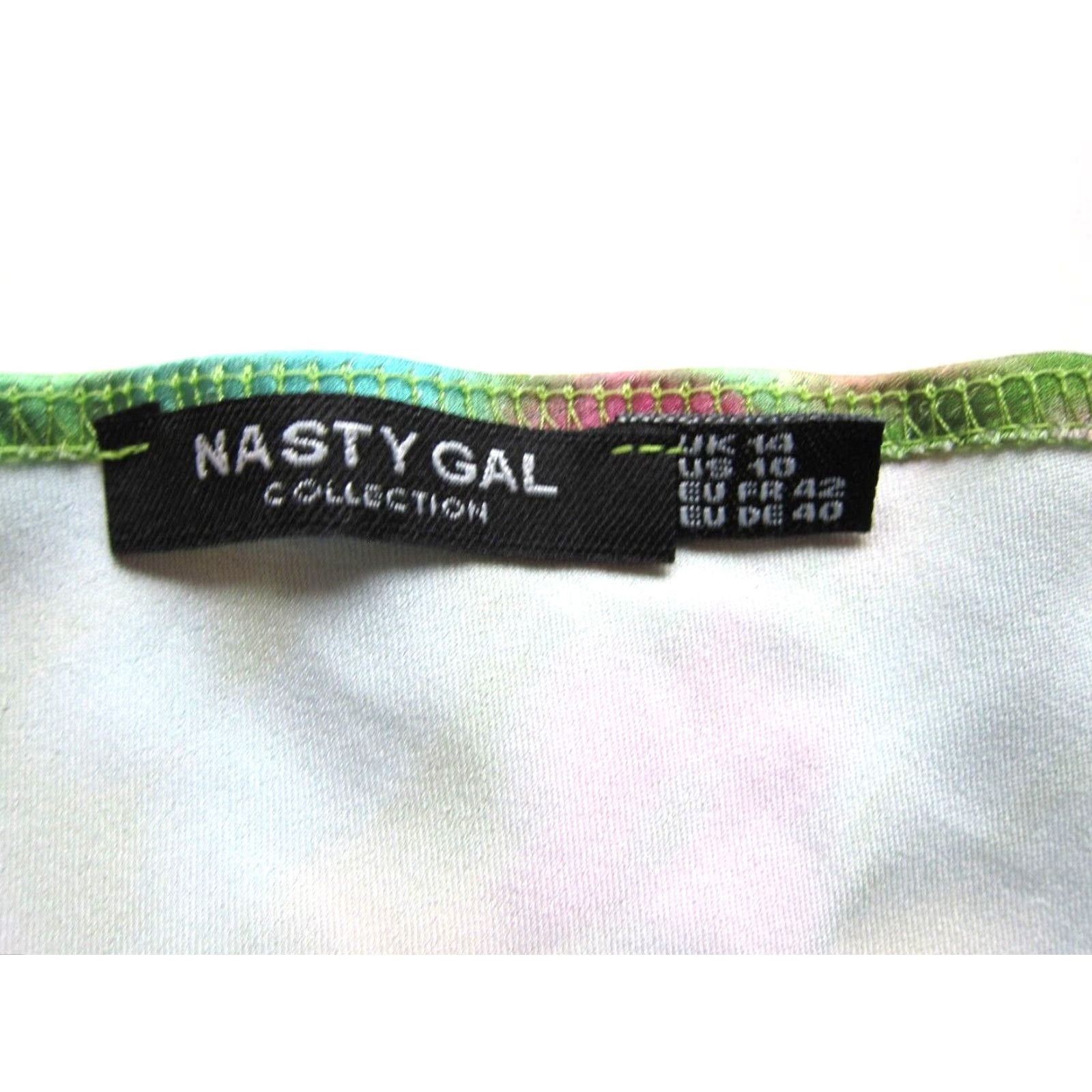 Nasty Gal Nasty Gal Collection Green Pink Floral Tie Dye High Neck Dress 10 Size L / US 10 / IT 46 - 3 Thumbnail