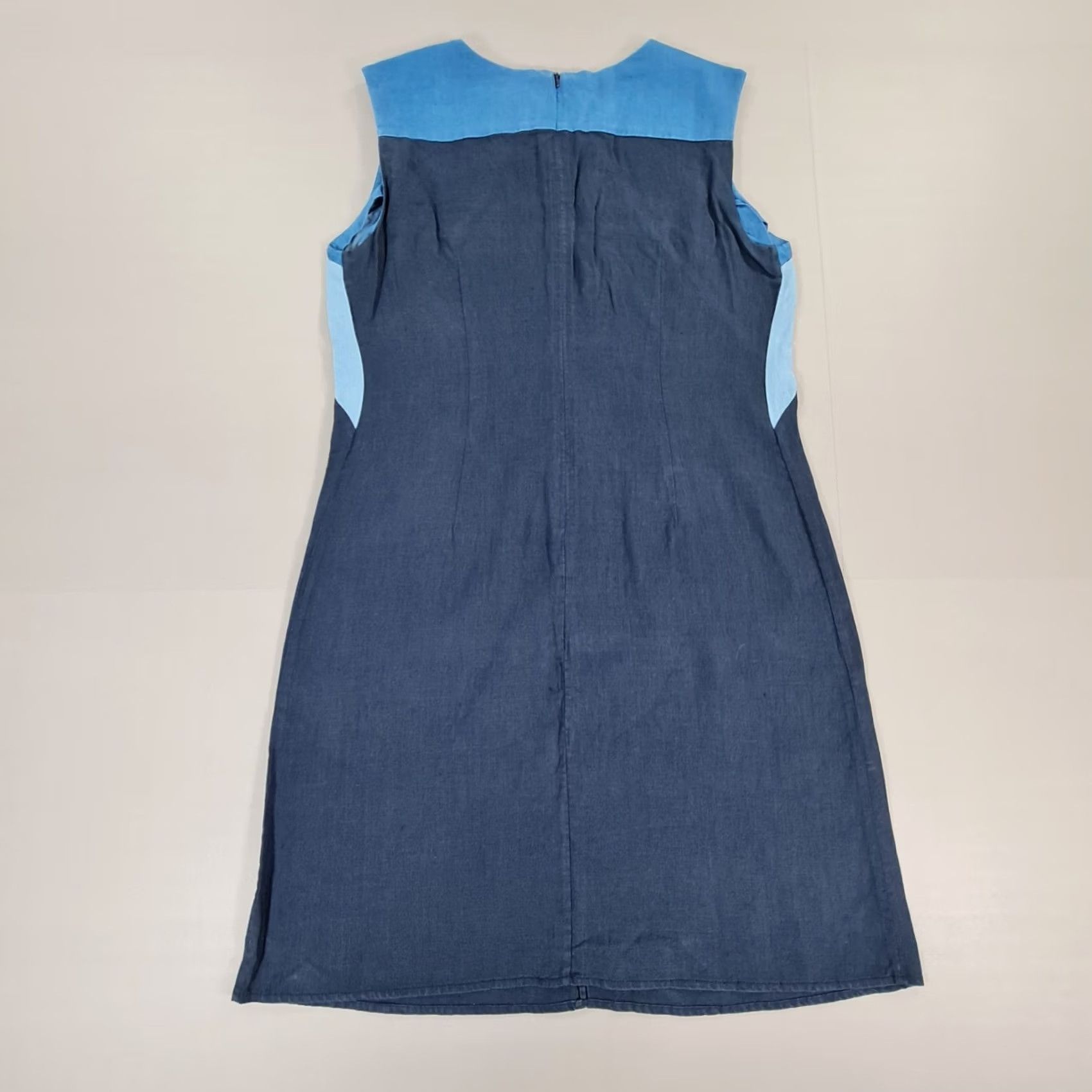 Vintage Holiday Dress Blue Knee Length 100% Linen Sleeveless V-Neck Casual Women L Summer Beach Shift Mens Girls Size L / US 10 / IT 46 - 6 Thumbnail
