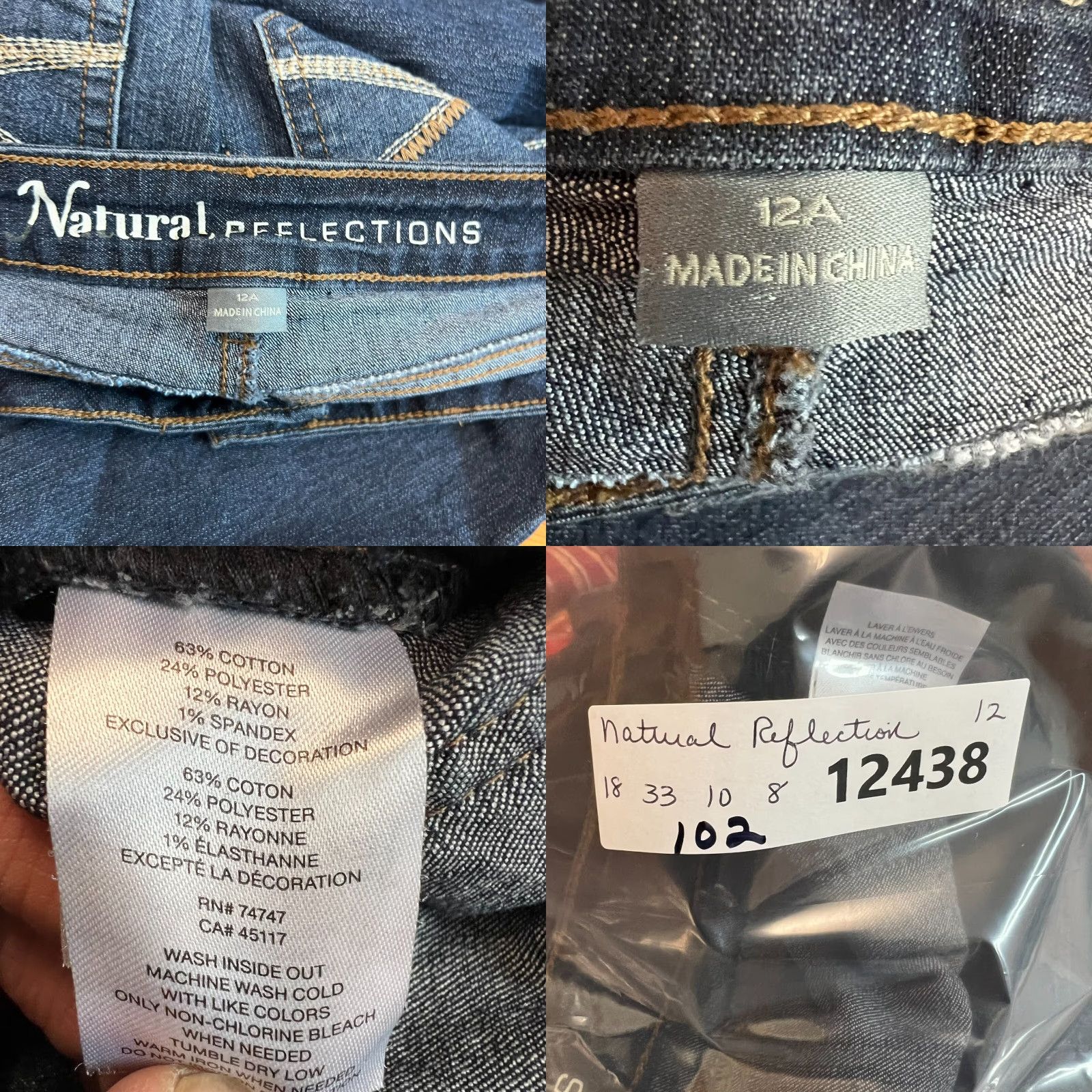 Vintage Natural Reflections Jeans Blue Denim Size 12 36X33 Regular Women Straight Leg Dark Embroidered Pockets Zipper Button Size 34" / US 12 / IT 48 - 8 Thumbnail