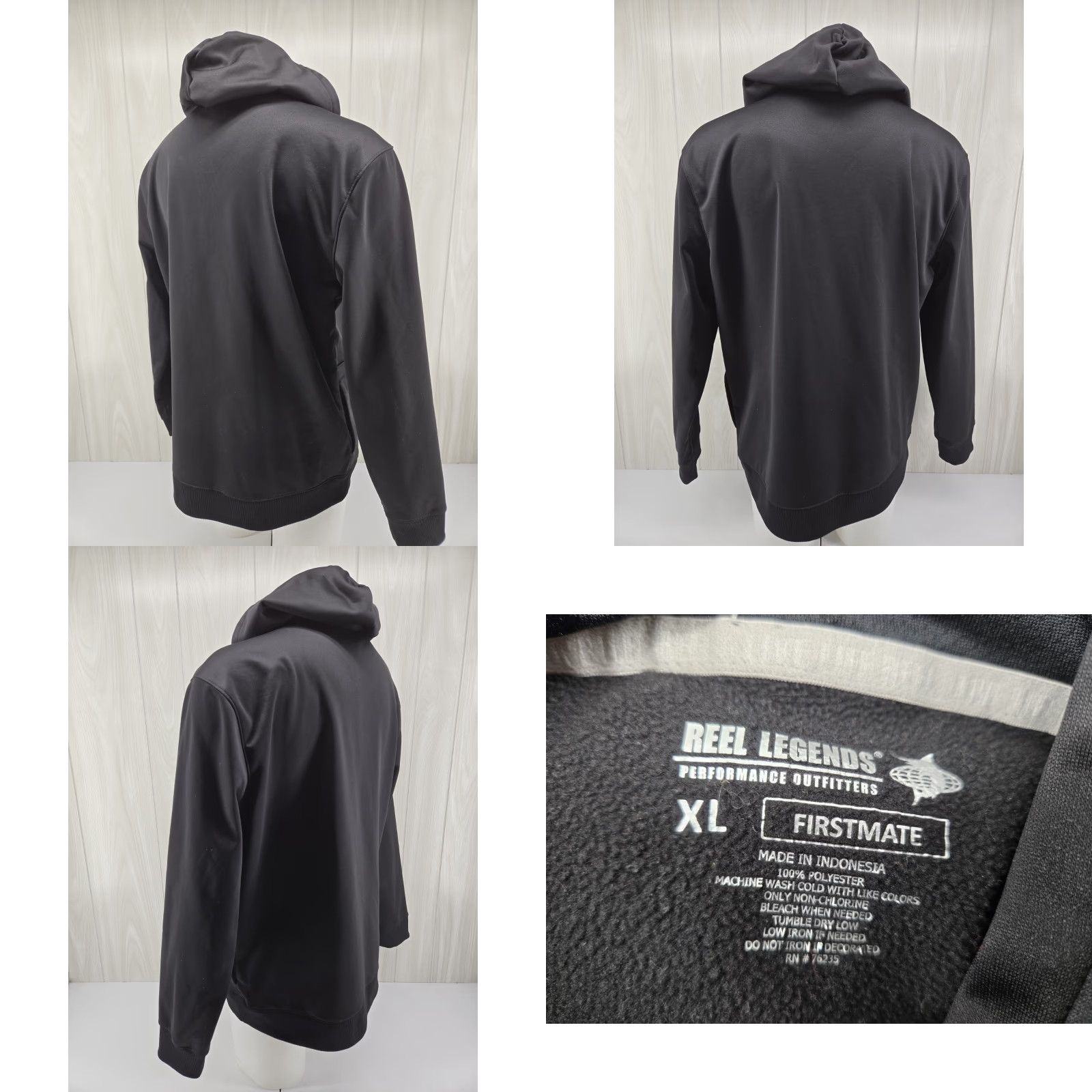Vintage Reel Legends Firstmate Mens XL Black Fishing Performance Pockets Hoodie Large Pullover Sports Outdoor Nautical Size US XL / EU 56 / 4 - 8 Thumbnail