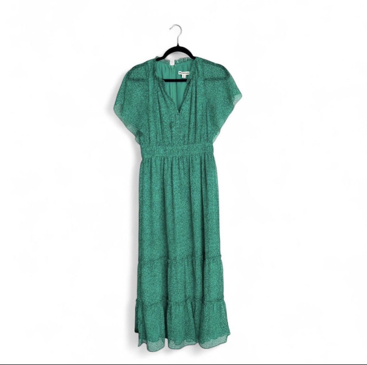 Whistles Green Sketched Floral Frill tiered Dress 4