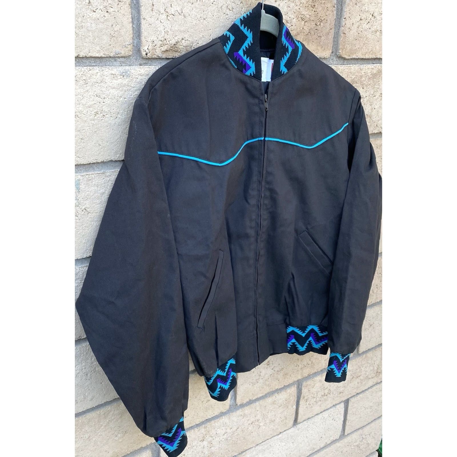 Vintage VINTAGE Stitch Design Jacket Western Cowboy Western Jacket M Mens Black Cotton Blend Zip Bomber Geometric Southwest Pattern 90s ca Sonora Size US M / EU 48-50 / 2 - 5 Thumbnail