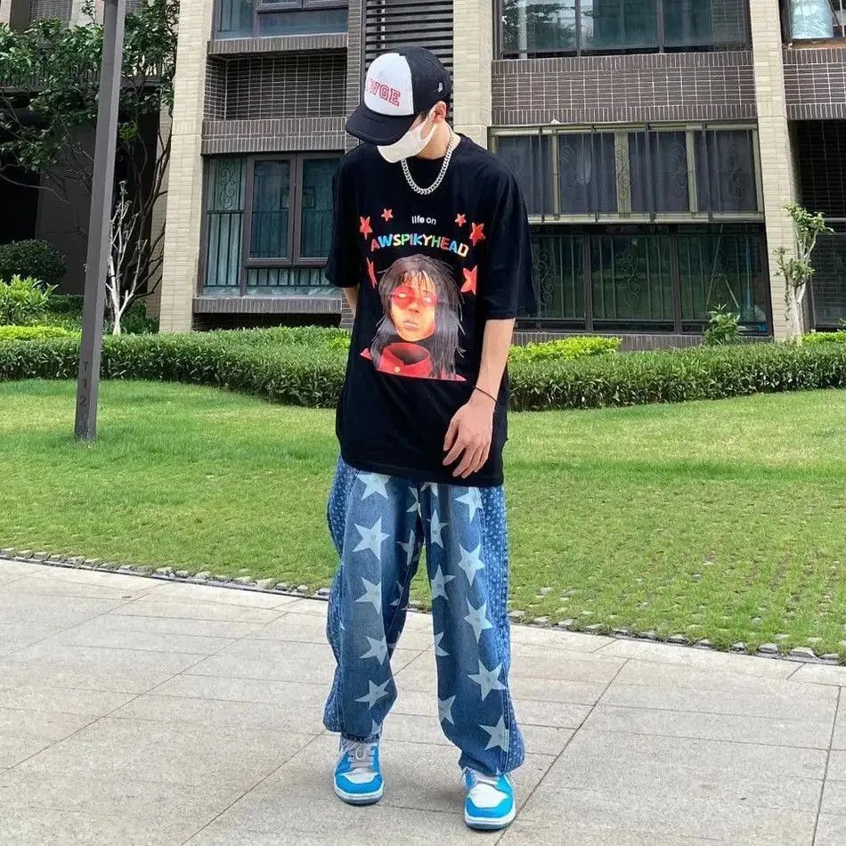 Japanese Brand Star Graphic Baggy Jeans y2k Size US 34 / EU 50 - 4 Thumbnail
