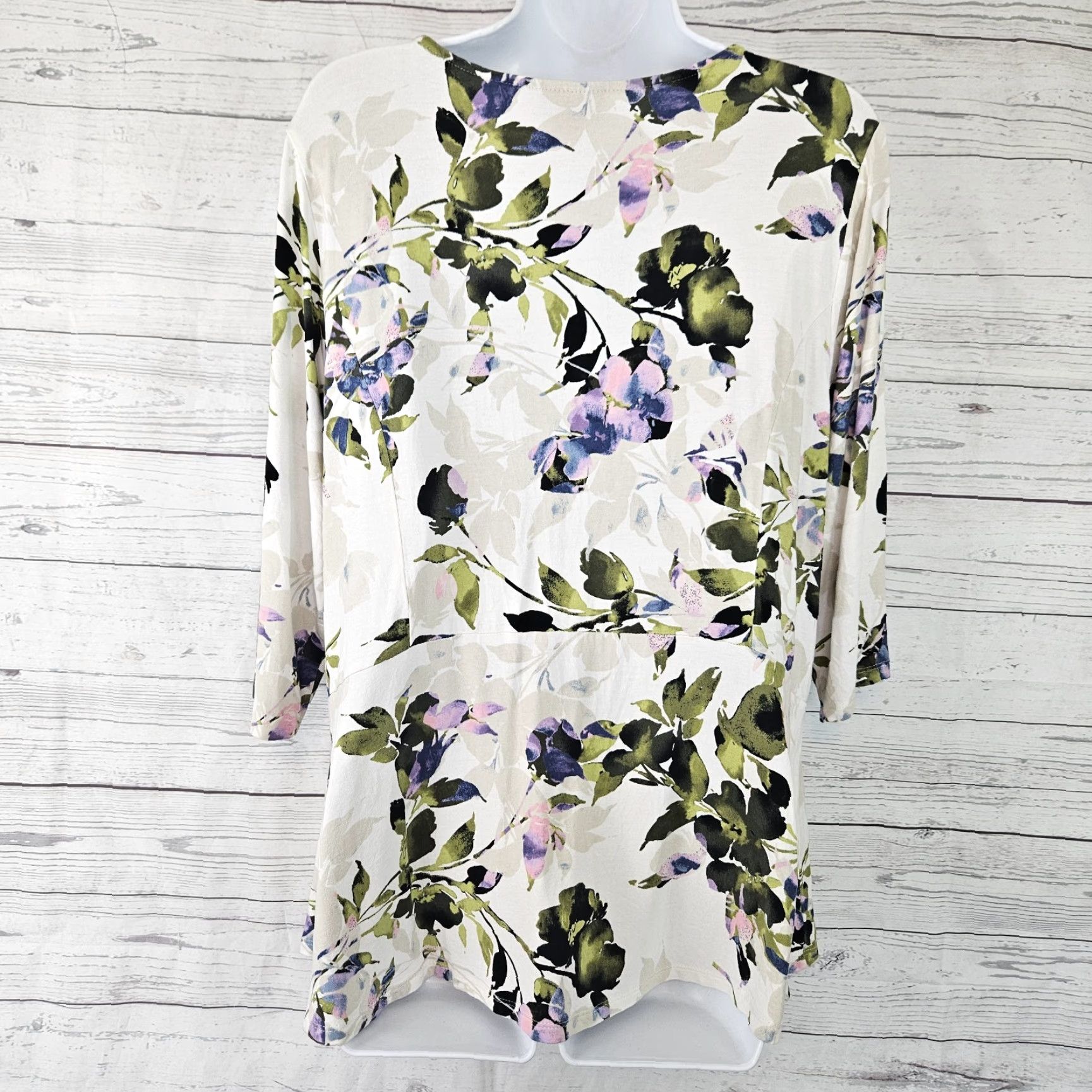 J. Jill J Jill Wearever Collection Top Large Purple Green Floral 3/4 Sleeve Blouse Womens Size L / US 10 / IT 46 - 3 Thumbnail