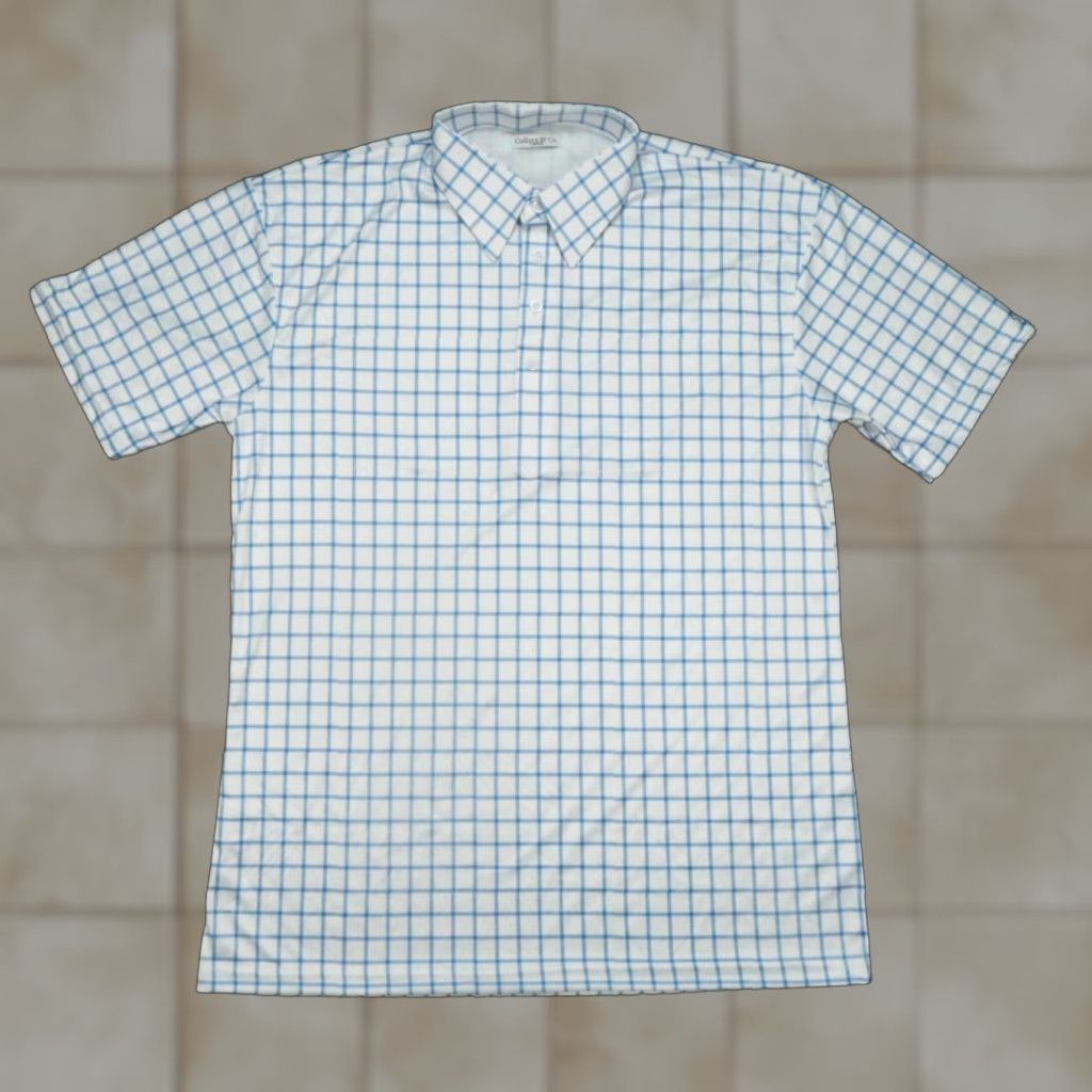 Collars & Co Polo Shirt Men Large Blue White Check Short Sleeve Performance