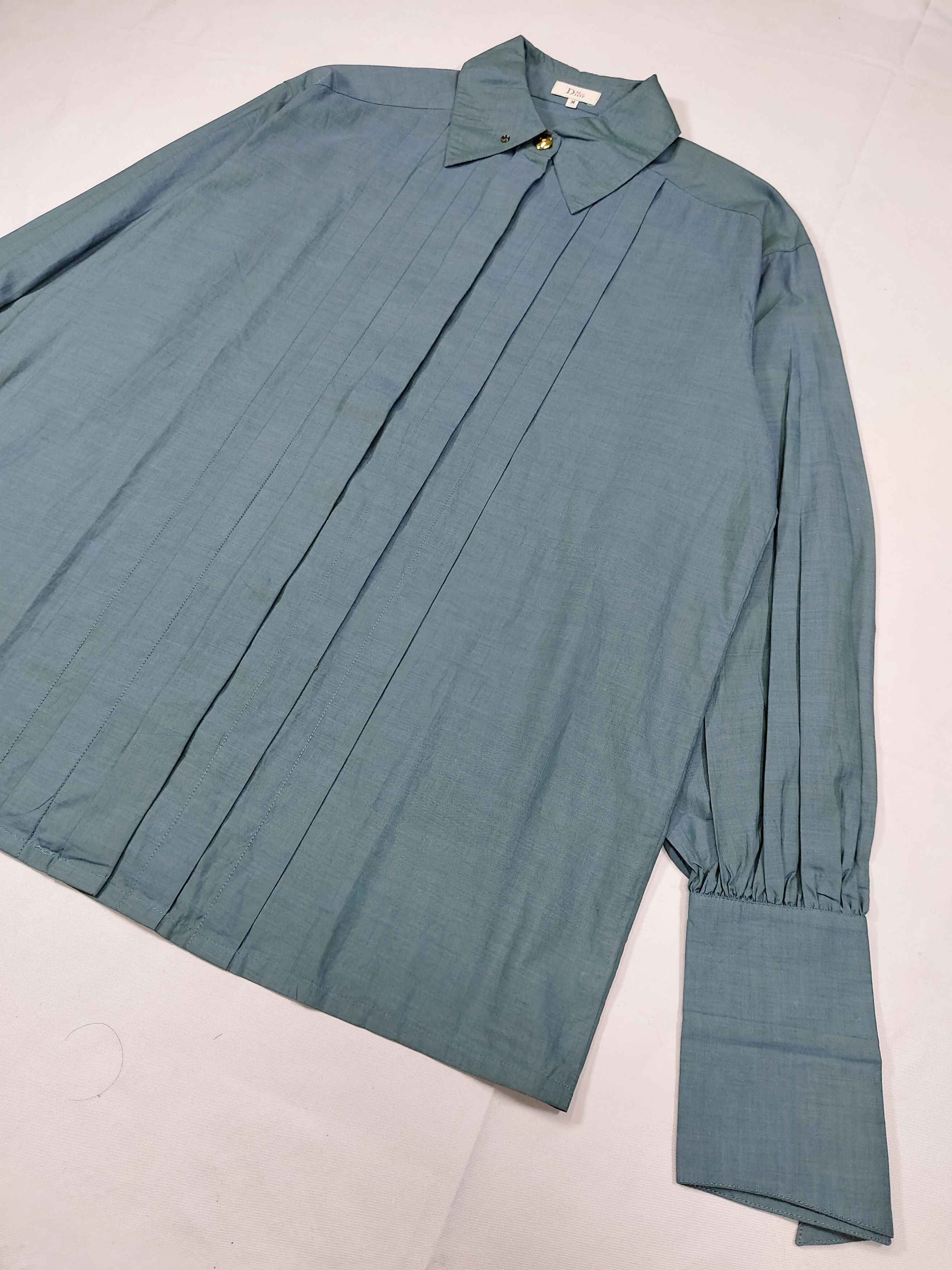 Dior 90s Miss Dior- Classic Couture Pleated Gold Button Blouse Size L / US 10 / IT 46 - 5 Thumbnail