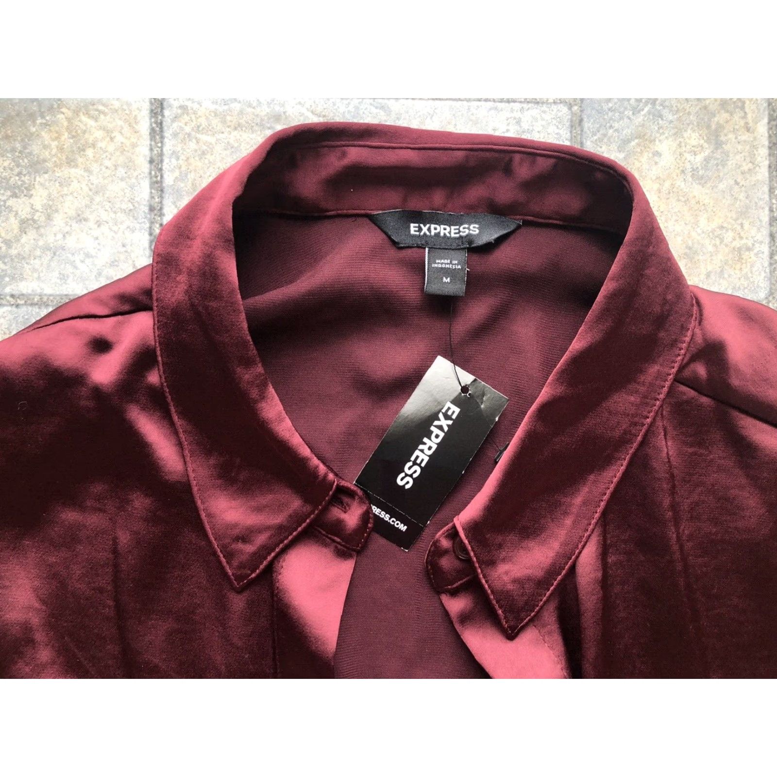 Express Express Button-Up Cropped Top Women M Red Long Sleeve 100% Polyester Spring Summer Fall Casual Party/Cocktail Travel Size M / US 6-8 / IT 42-44 - 6 Thumbnail