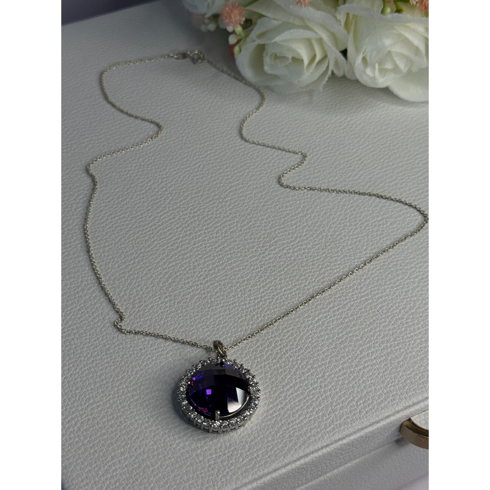 Jewelry 925 STERLING SILVER PURPLE CRYSTAL & CZ NECKLACE LENGTH 18 Size ONE SIZE - 4 Thumbnail