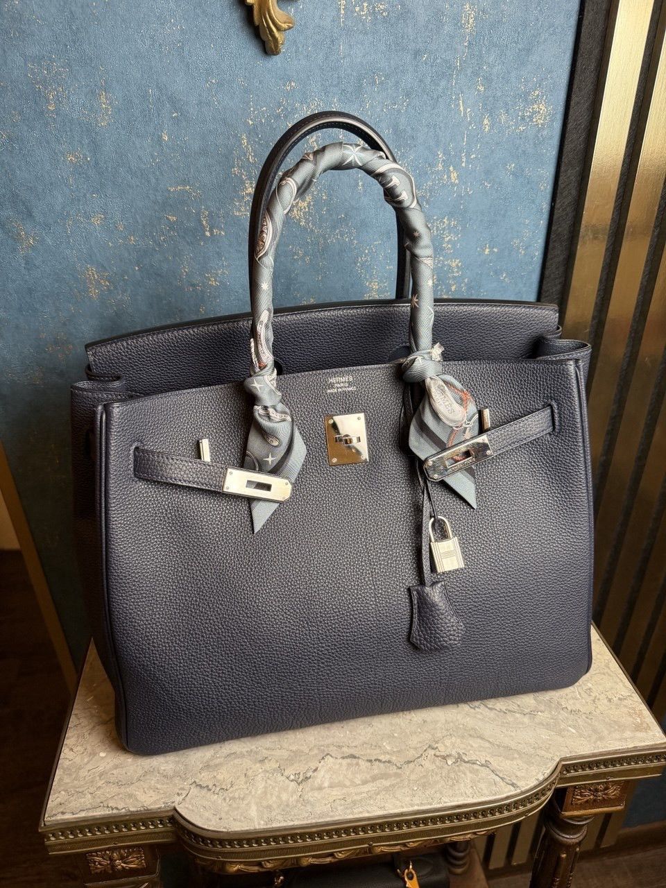 Hermes Hermès Birkin 35 Bleu Nuit Togo Palladium Hardware Size ONE SIZE - 3 Thumbnail