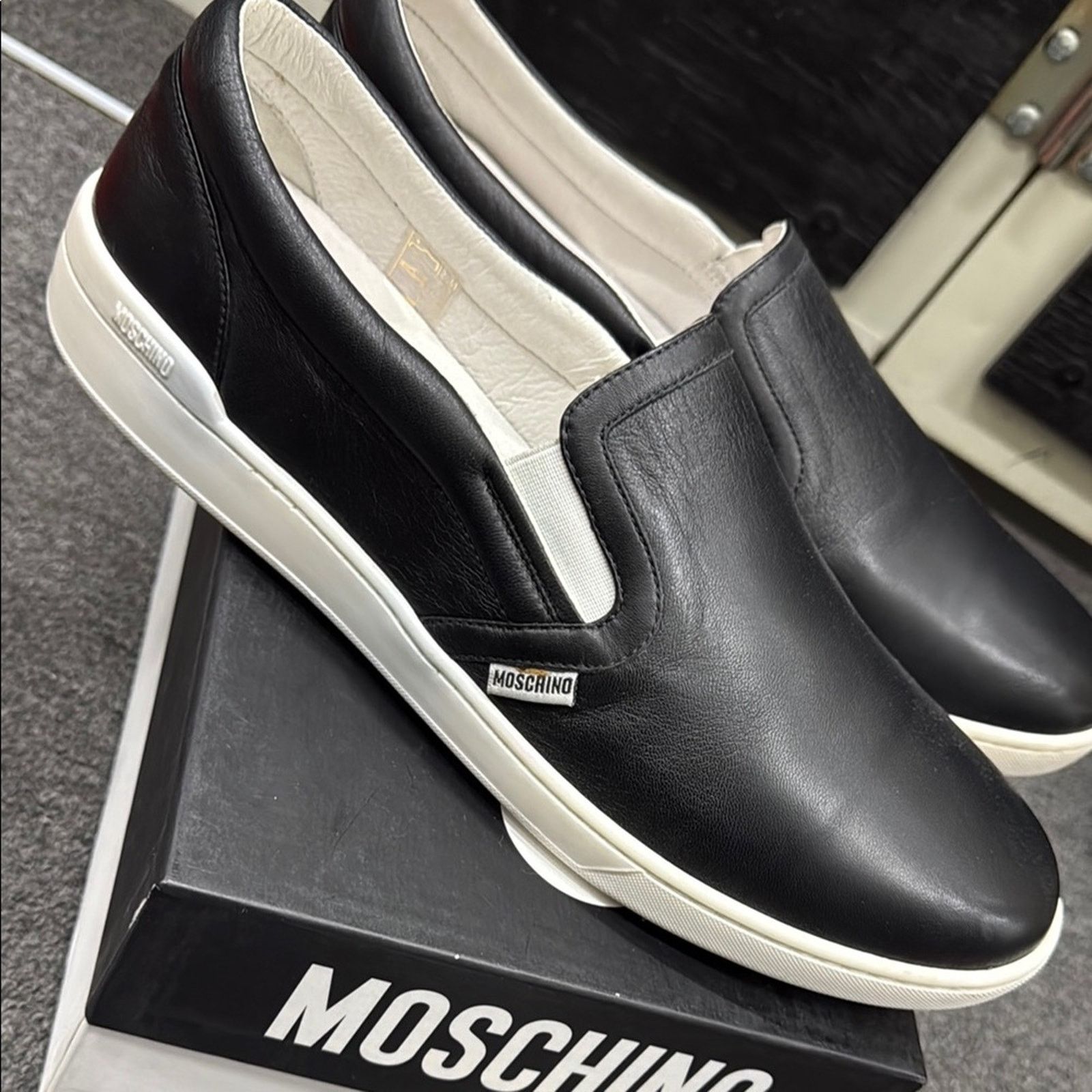 Moschino NWT Moschino Black Slip-On Men's Shoes Size 46 US 13 Size US 13 / EU 46 - 2 Thumbnail