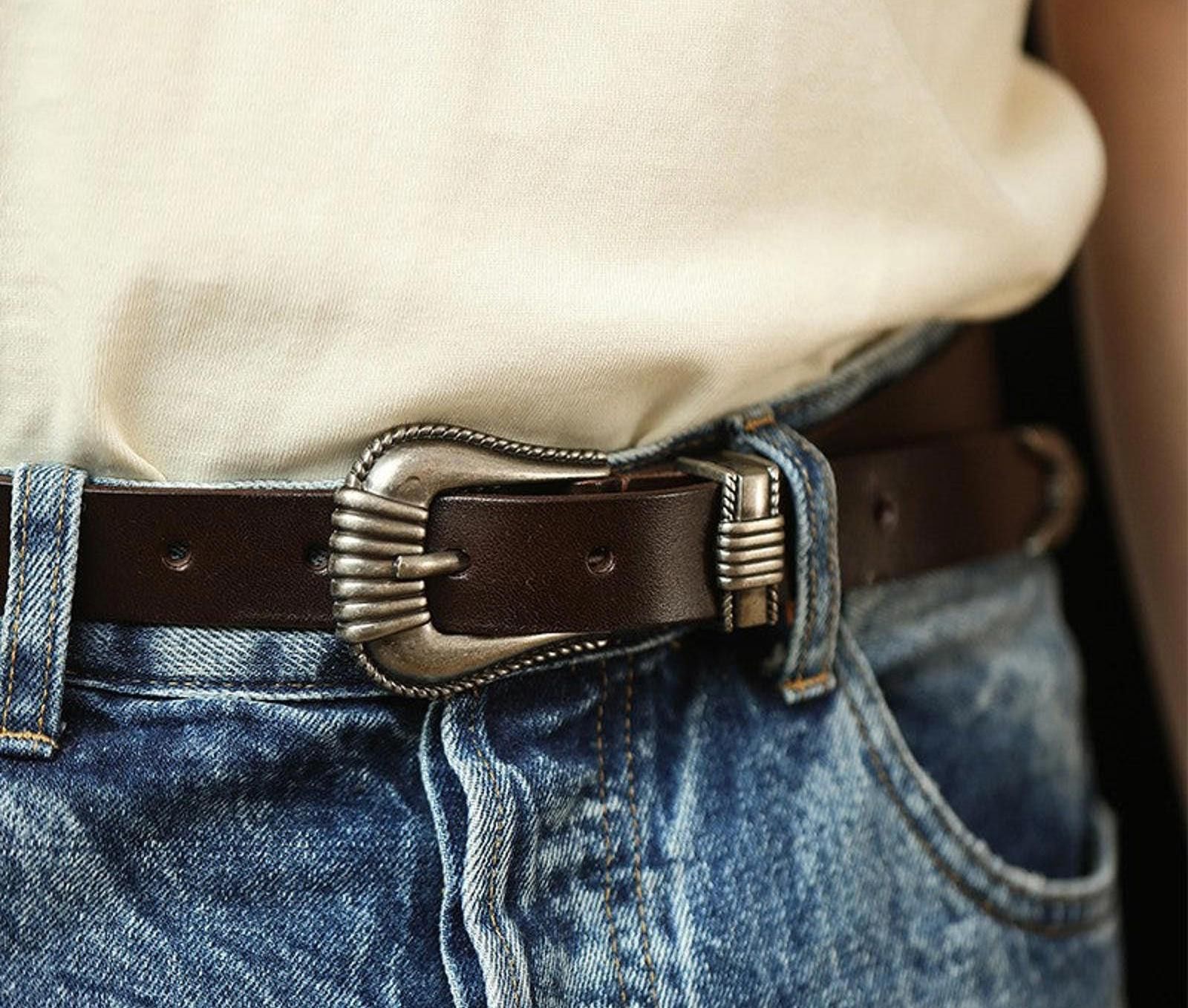 Leather Vintage Cowhide Belt – Handmade, Amekhaki Style Size ONE SIZE - 1 Thumbnail